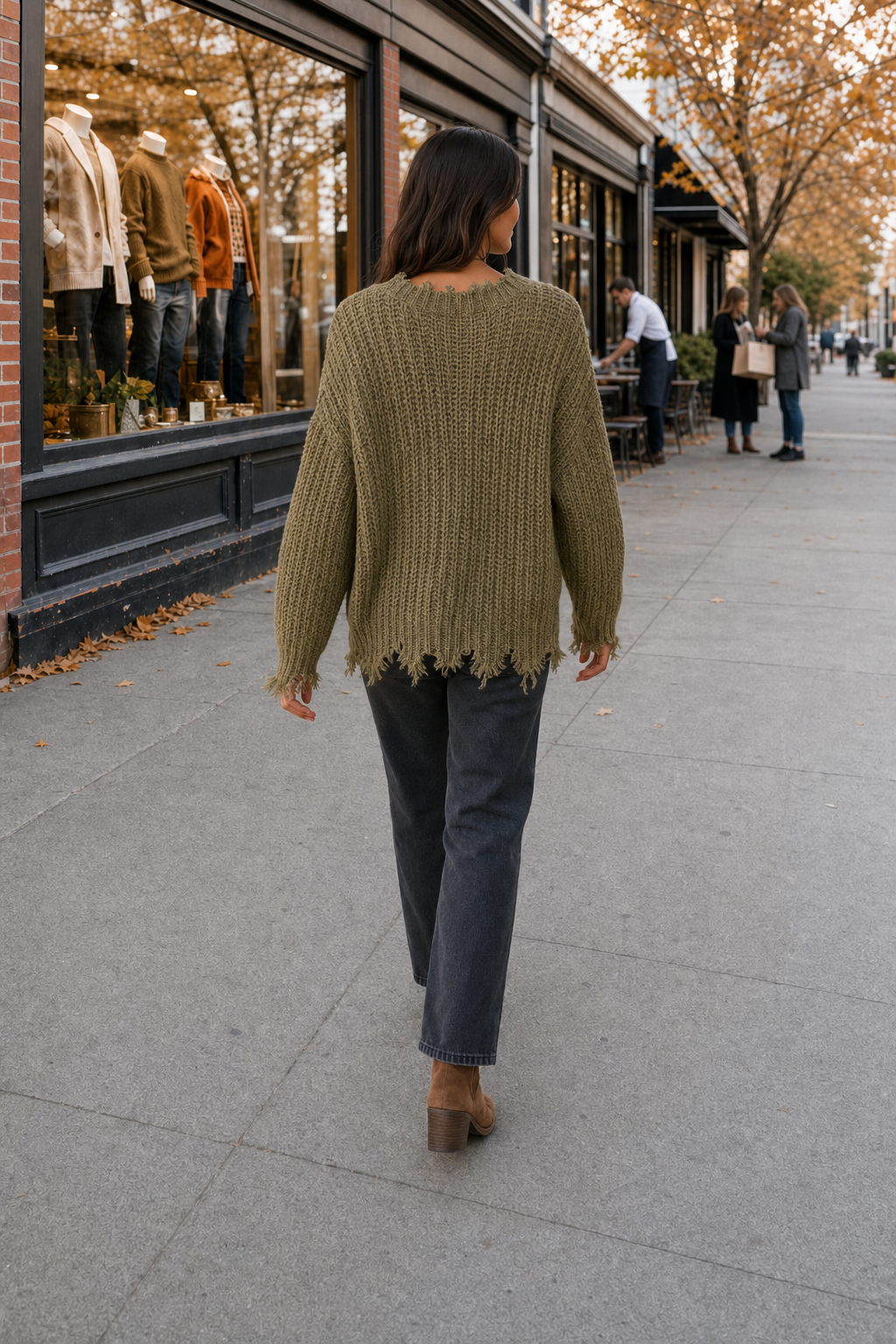 Olive Distressed Chunky Knit Sweater
