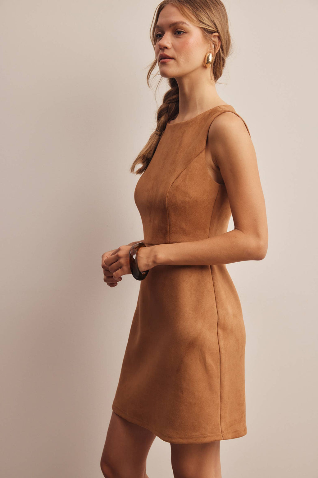 Stretch Suede Sleeveless Mini Dress