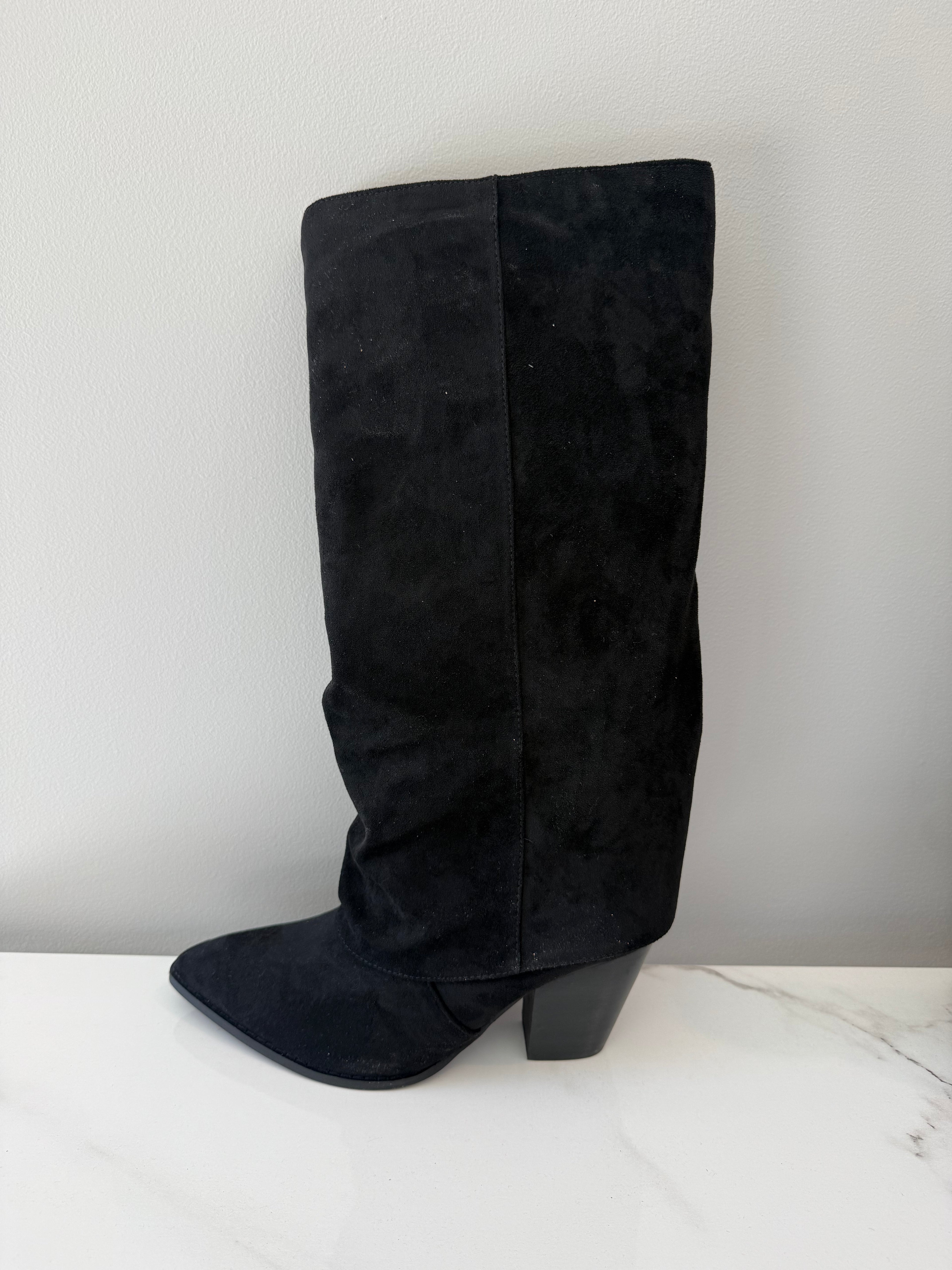 HIGH ROAD Black Faux Suede
