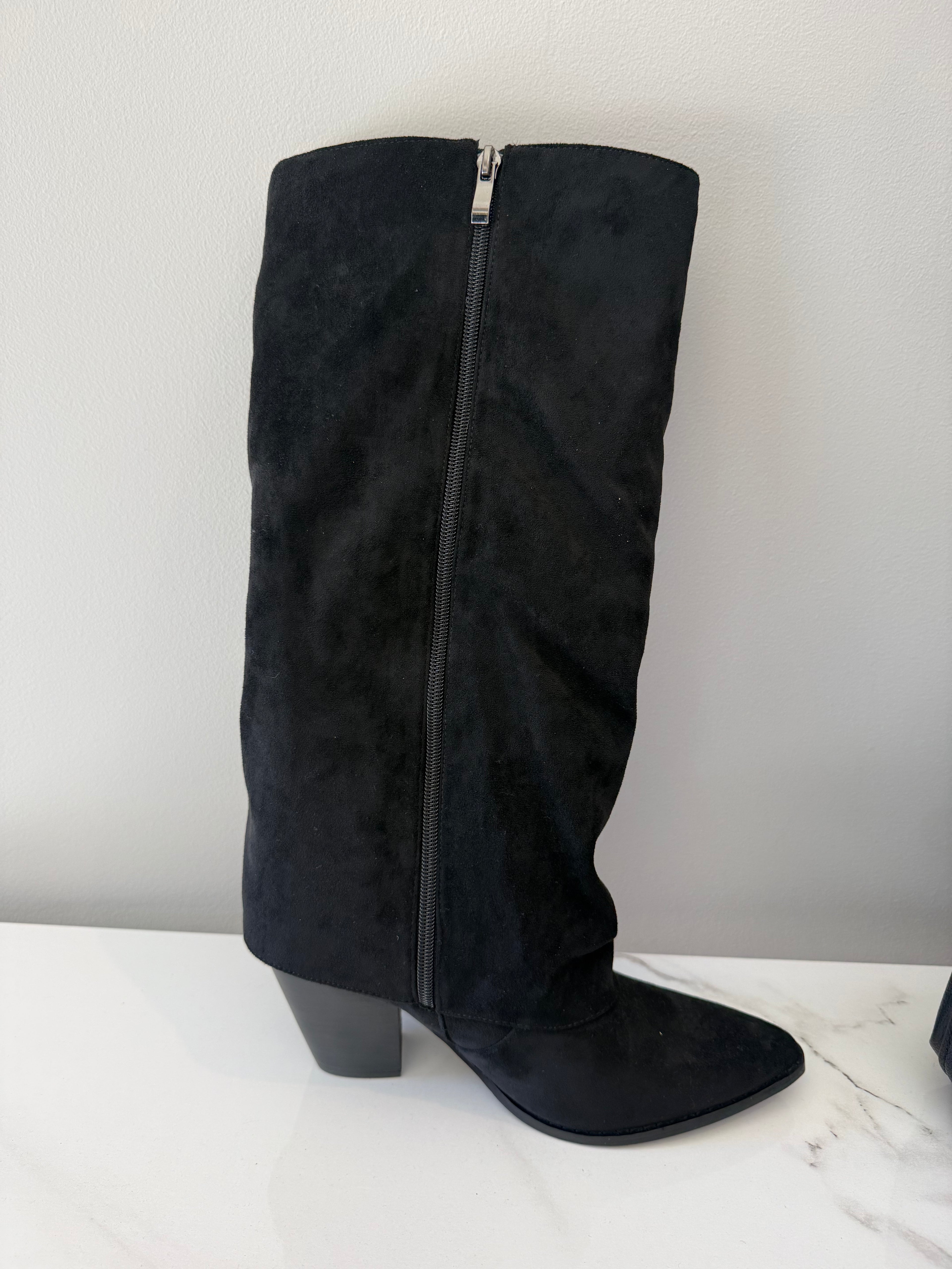 HIGH ROAD Black Faux Suede