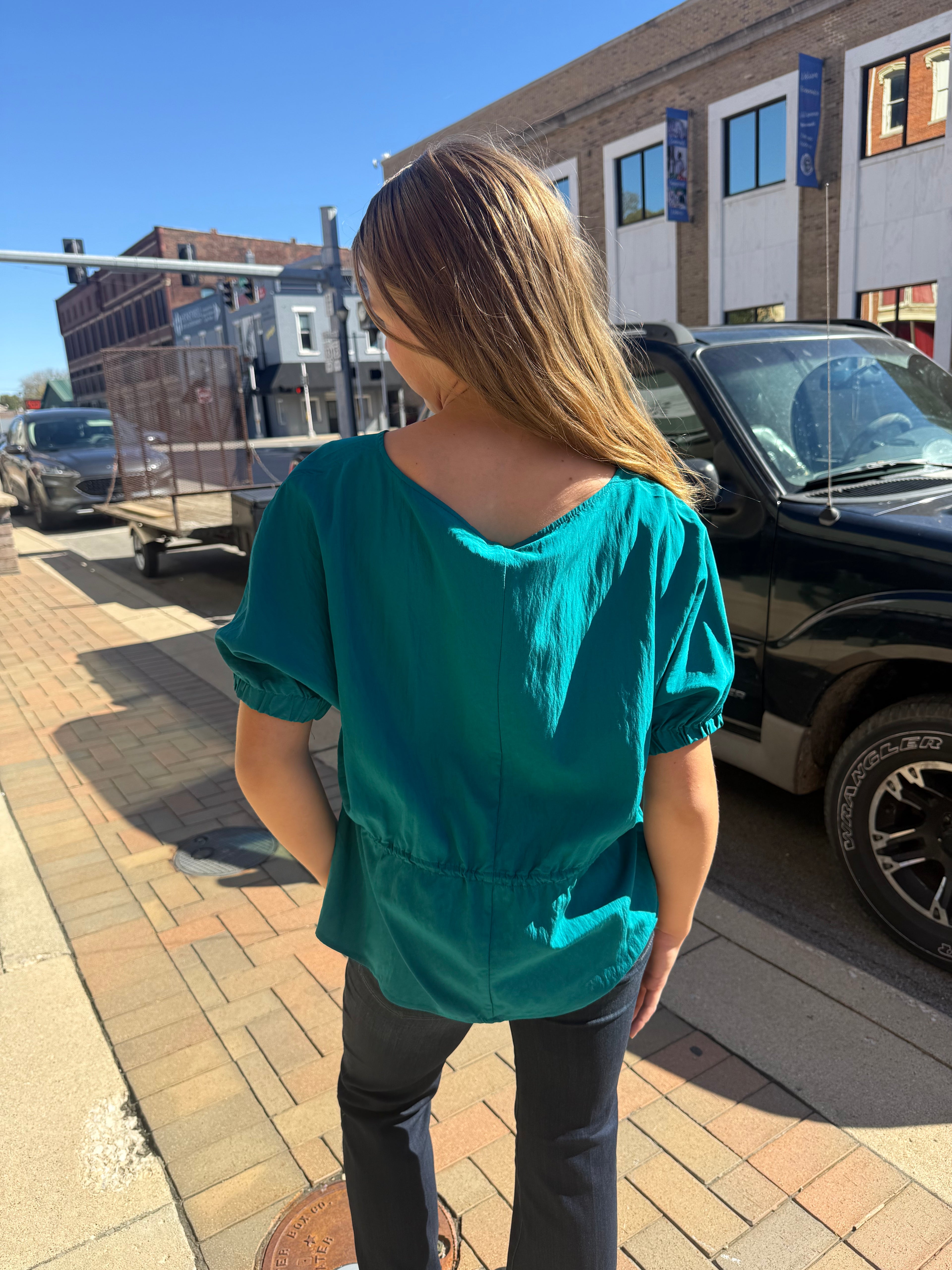 Drawstring Waist Dolman Sleeve