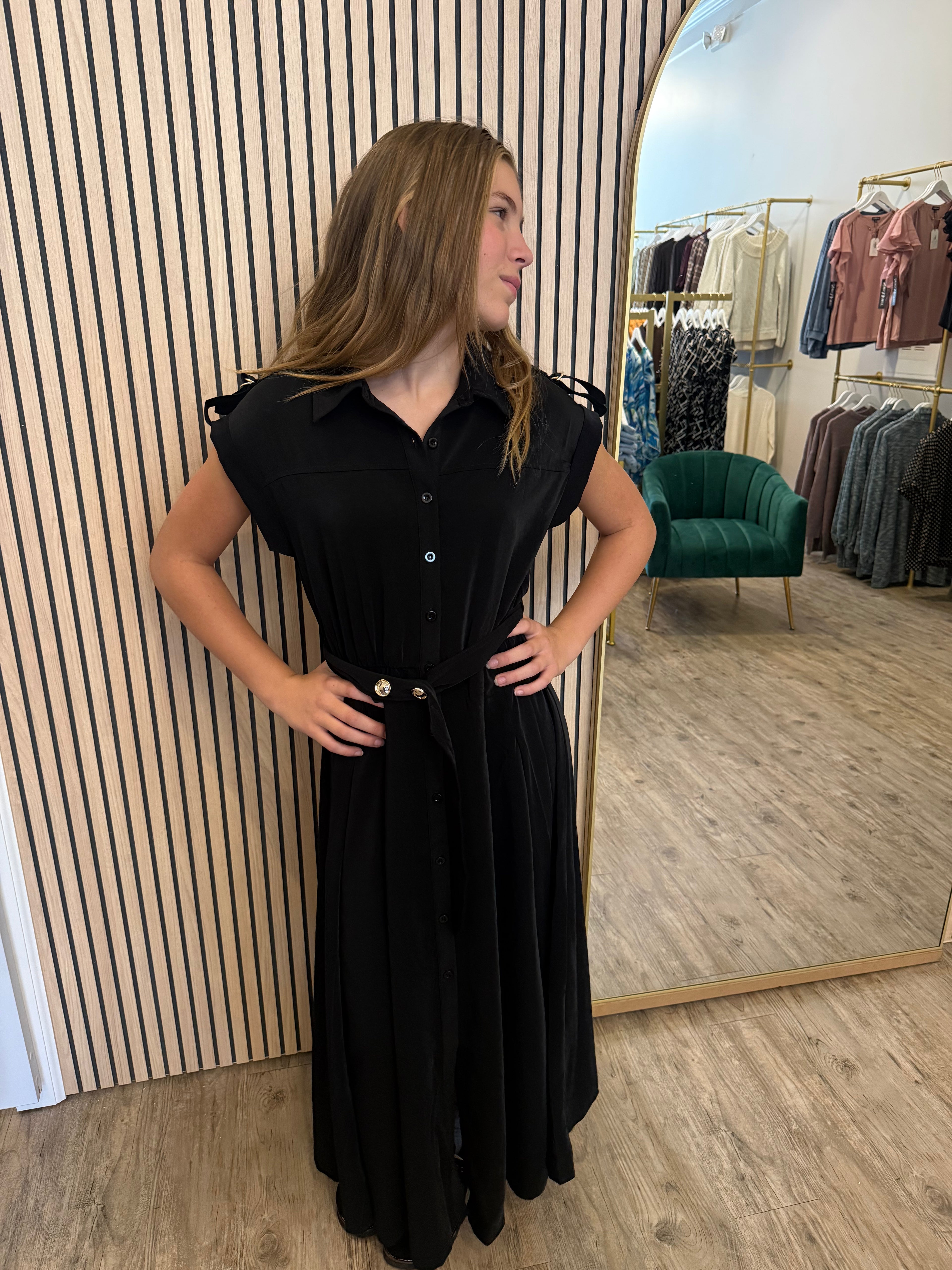 BELTED MIDI SHIRT DRESS