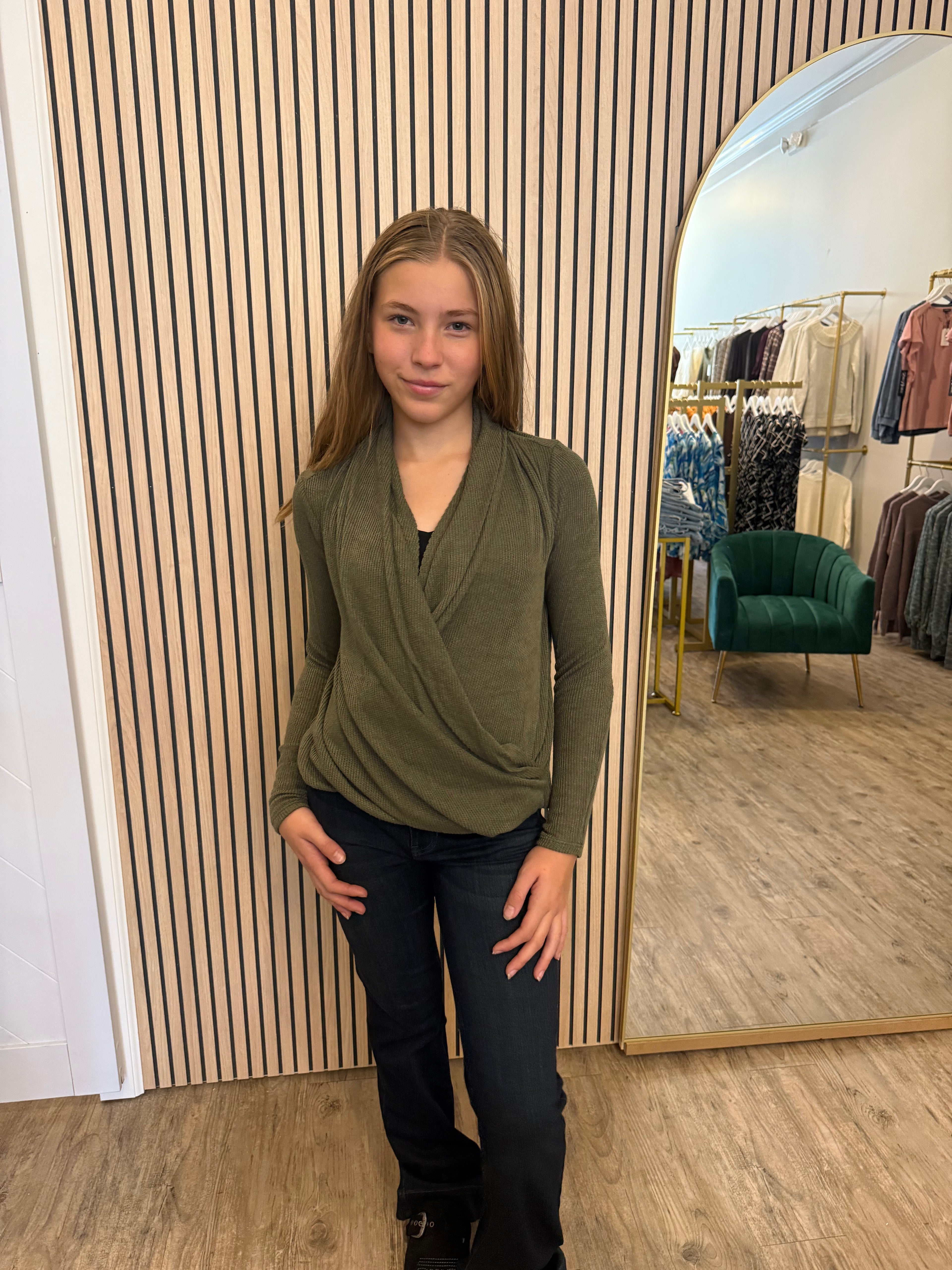 POINTELLE WRAP KNIT PULLOVER