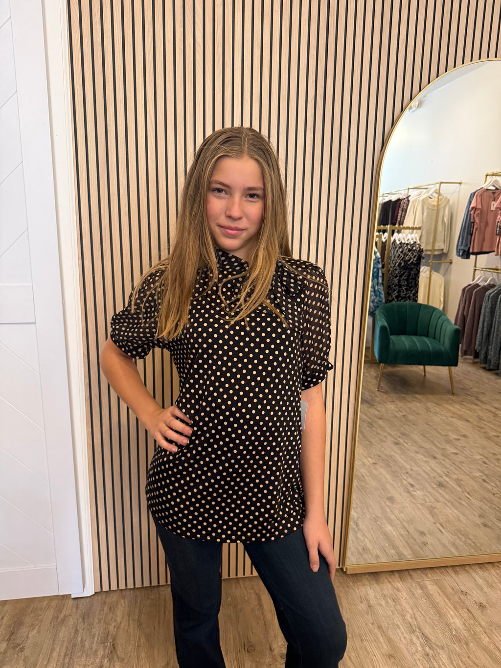 Polka Dot Neck Tie Blouse