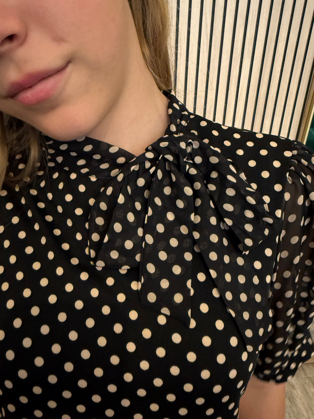 Polka Dot Neck Tie Blouse