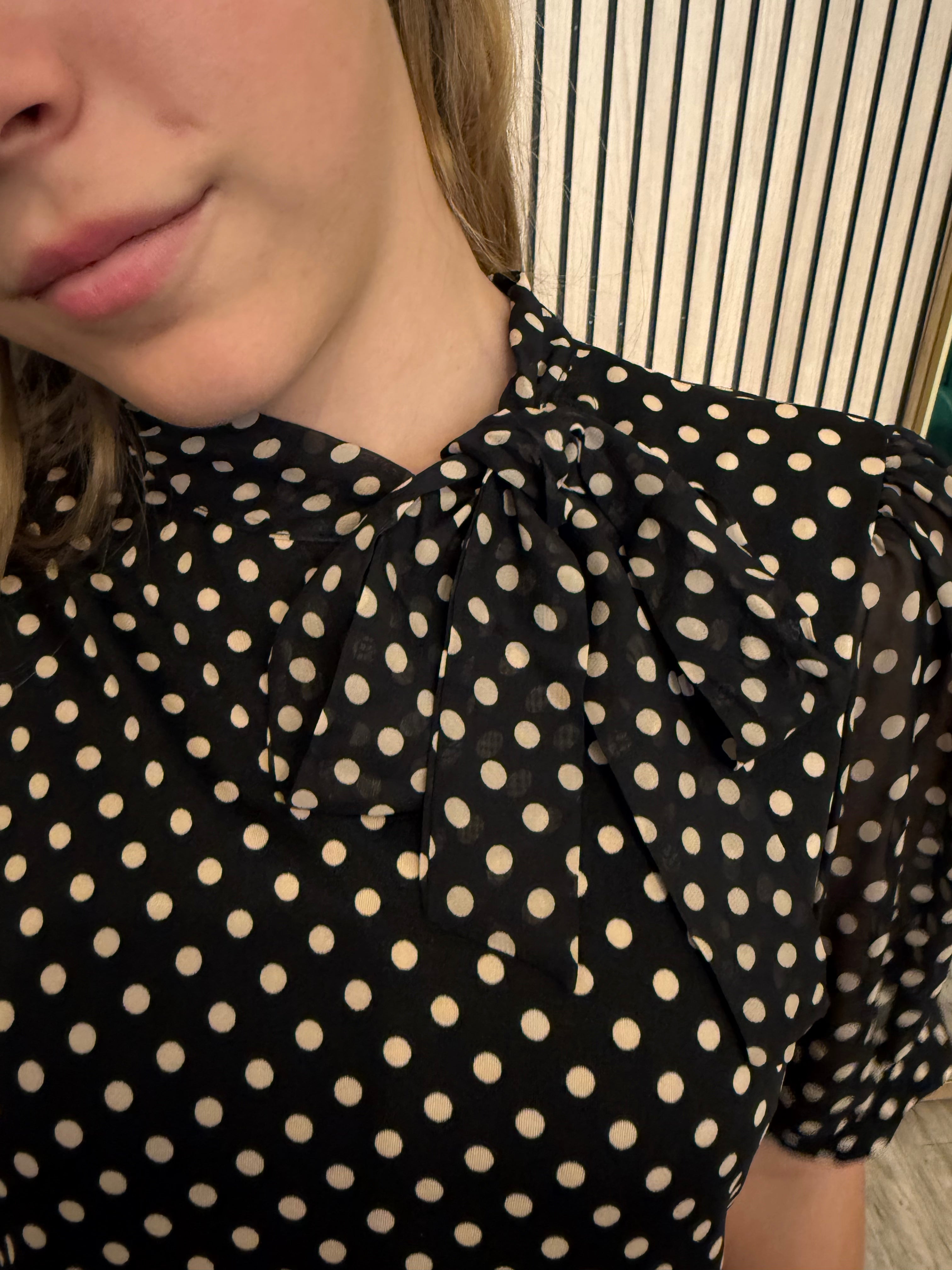 Polka Dot Neck Tie Blouse