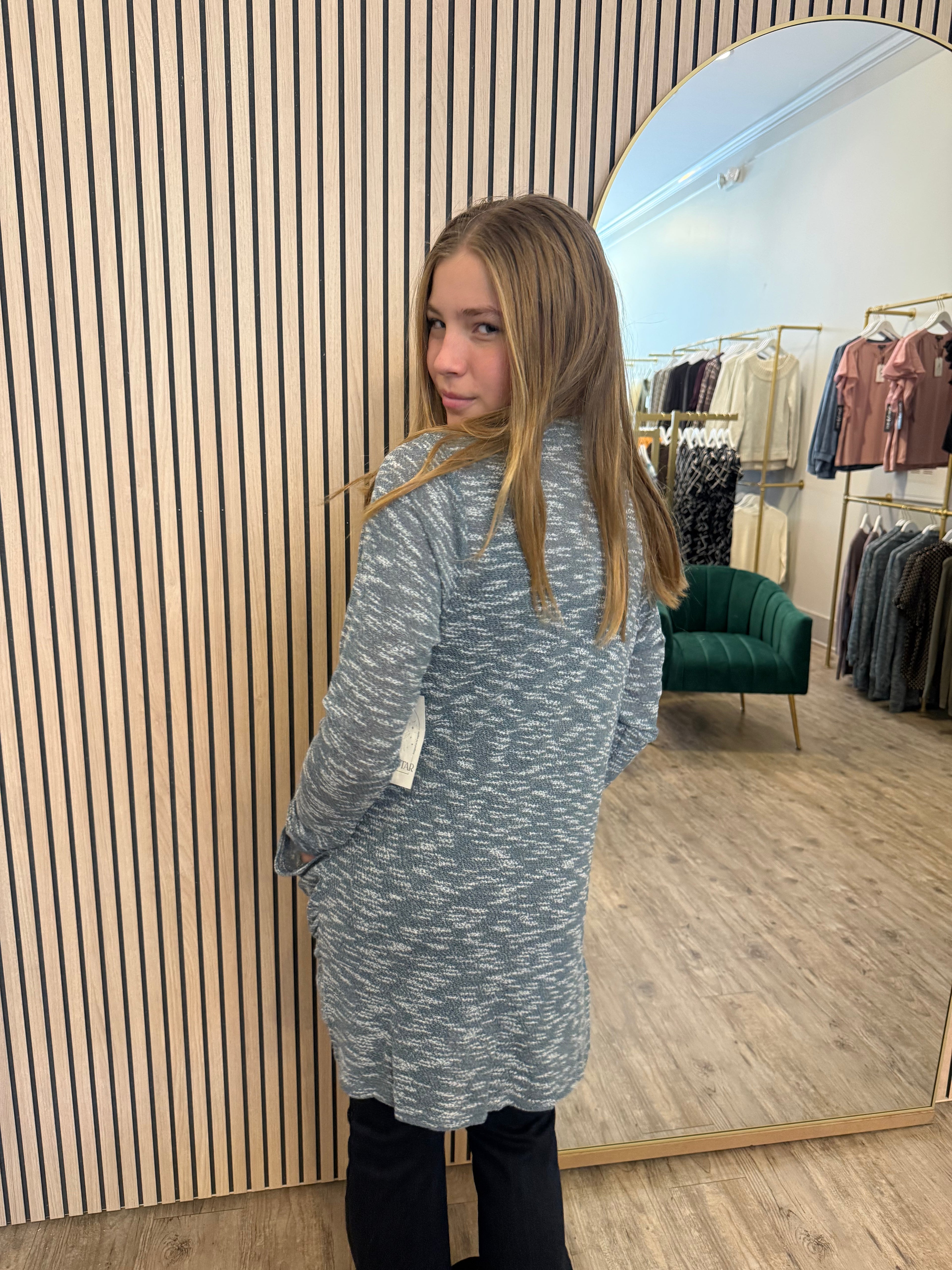 SHIRRED CARDIGAN TWO-TONE