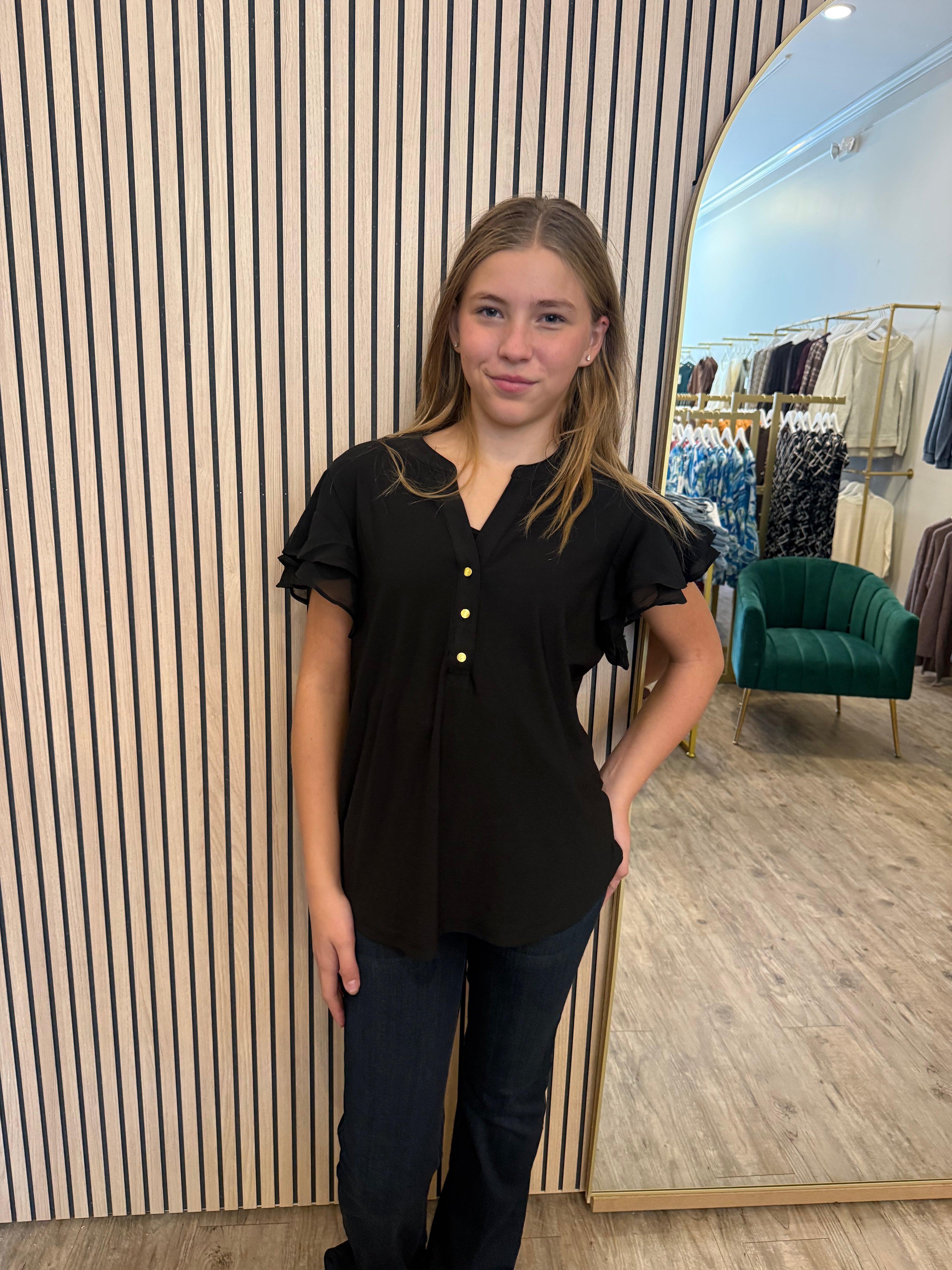 DOUBLE RUFFLE MANDARIN BLOUSE
