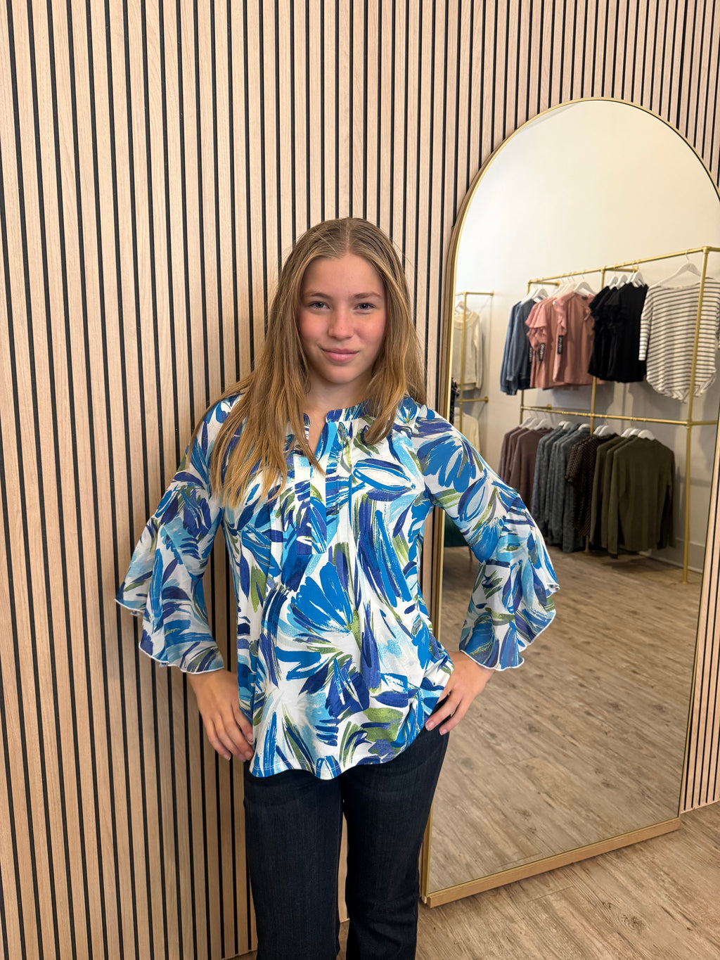 FLORAL MIX MEDIA PINTUCK BLOUSE