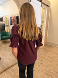Elbow Puff Sleeve Snap Front Knit Shirt- Liverpool