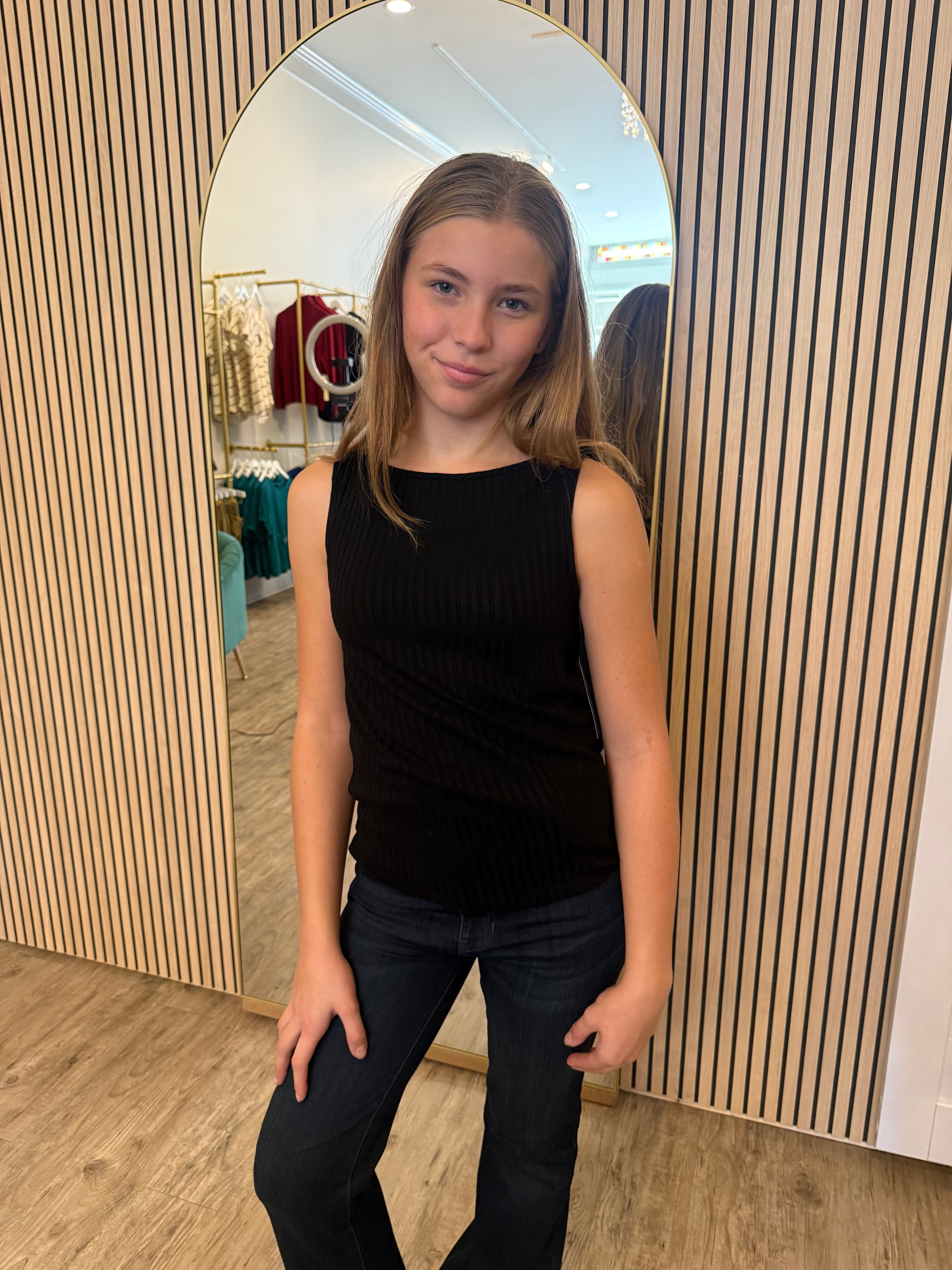 Sleeveless High Boatneck Knit Top- Liverpool