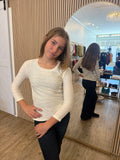 3/4 Sleve Crew Neck Knit Top With Rib Trim- Liverpool