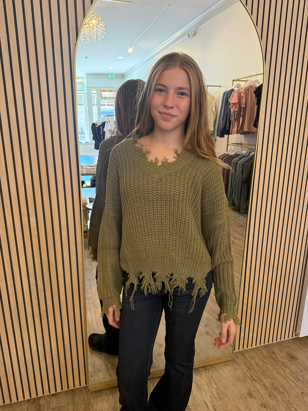 Olive Distressed Chunky Knit Sweater