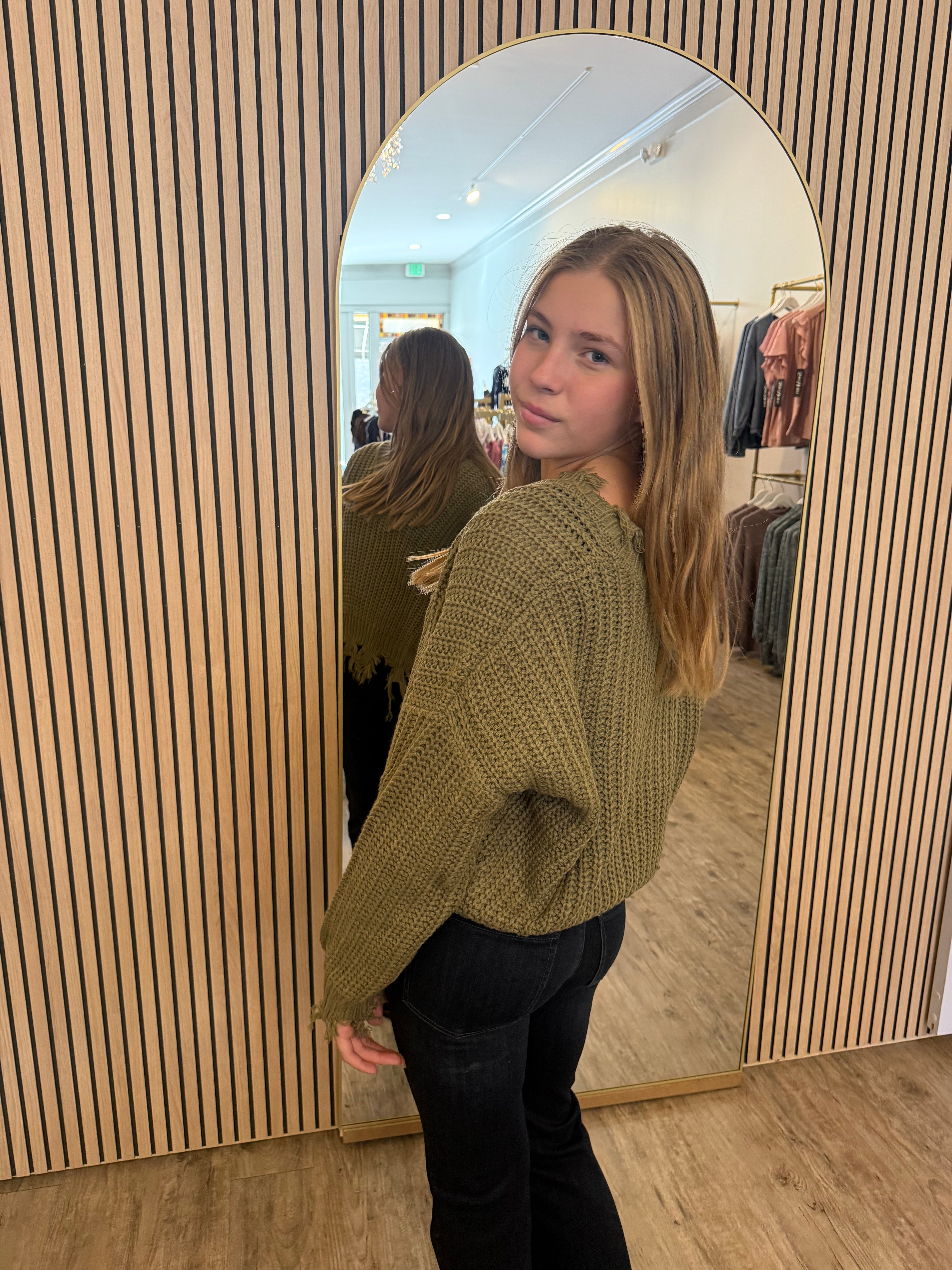 Olive Distressed Chunky Knit Sweater