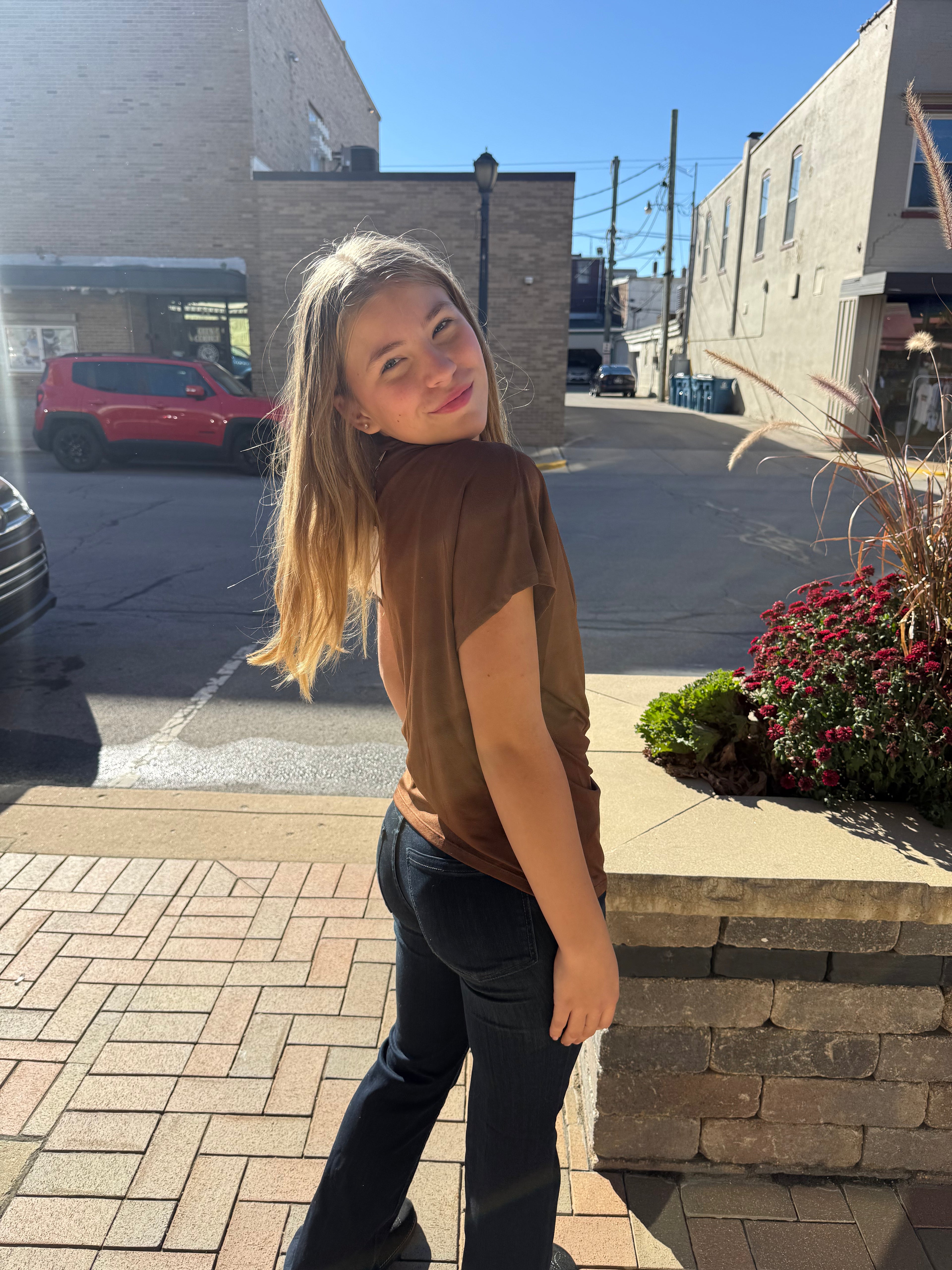 Side Tie Mock Neck Top