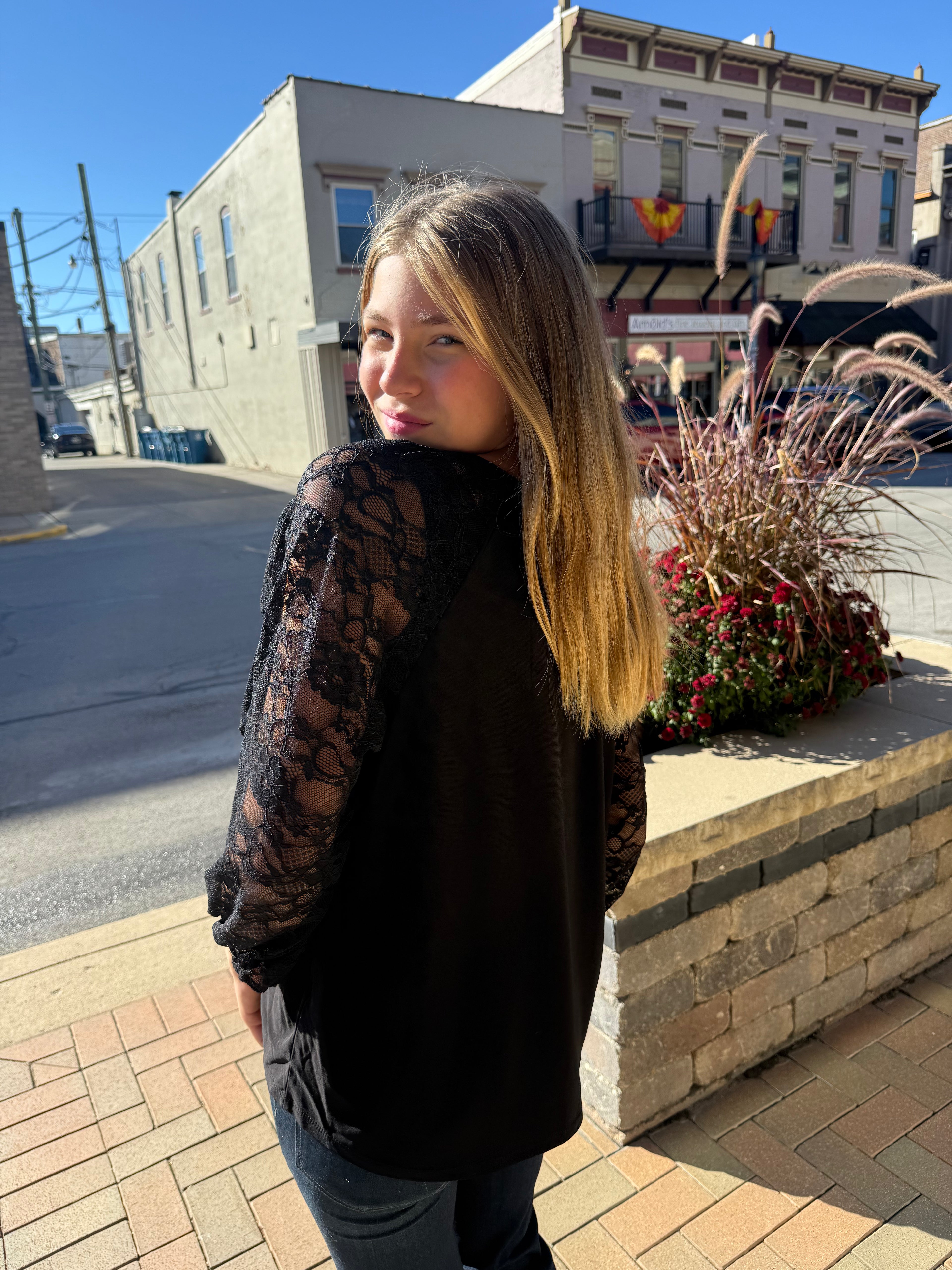 Ruffle Illusion Lace Blouse