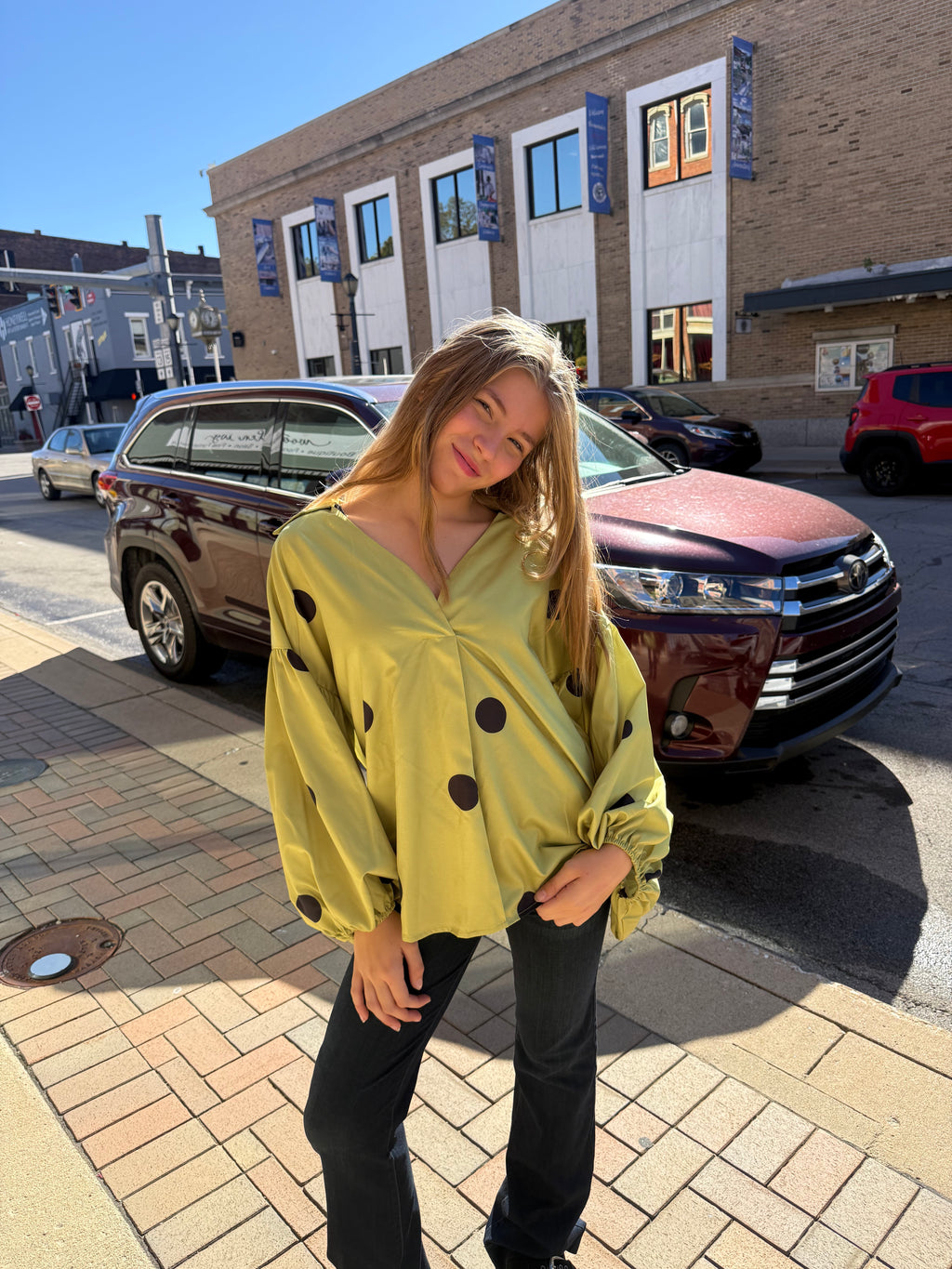 Polka Dot Puff Sleeve Top