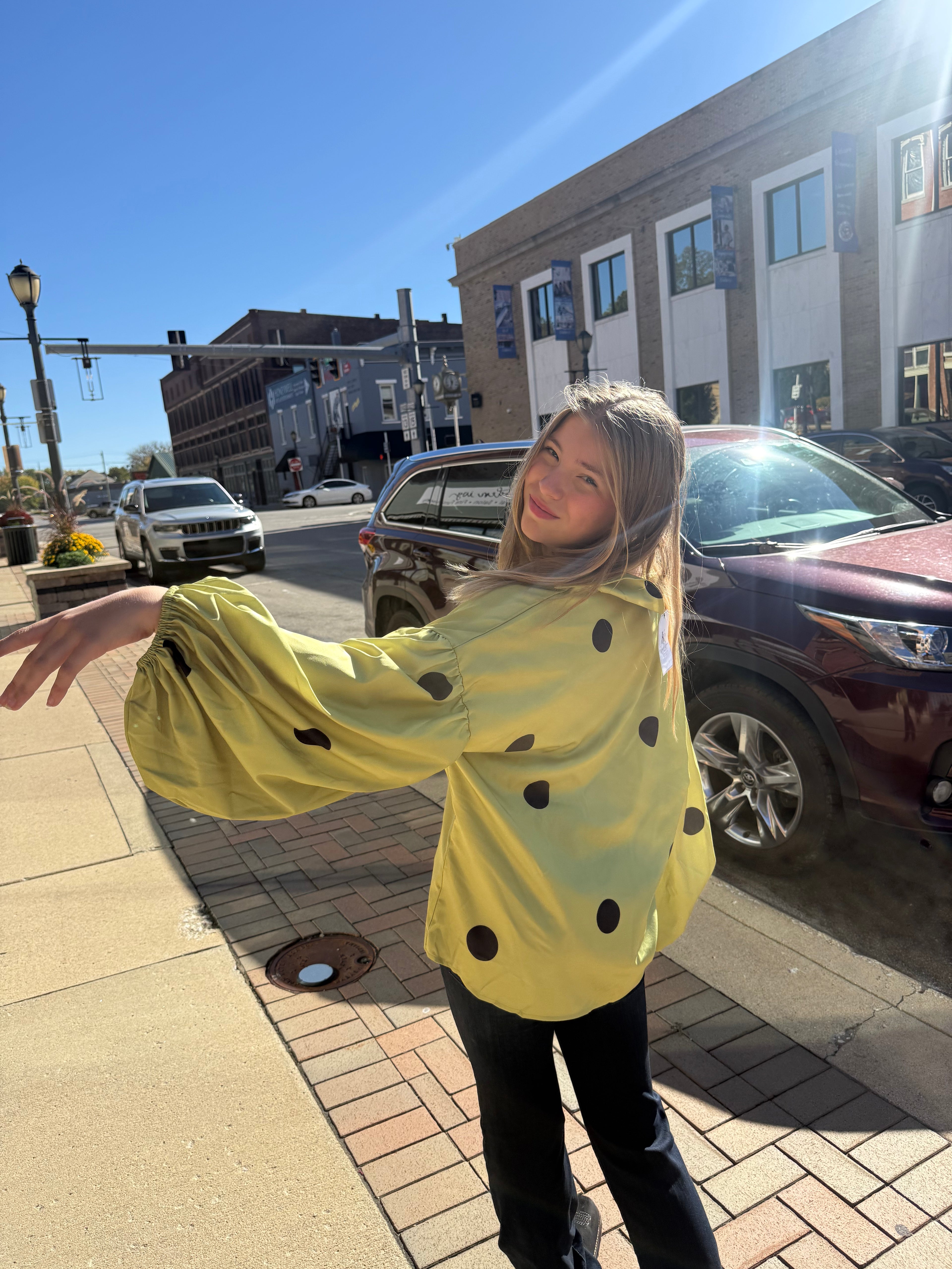 Polka Dot Puff Sleeve Top