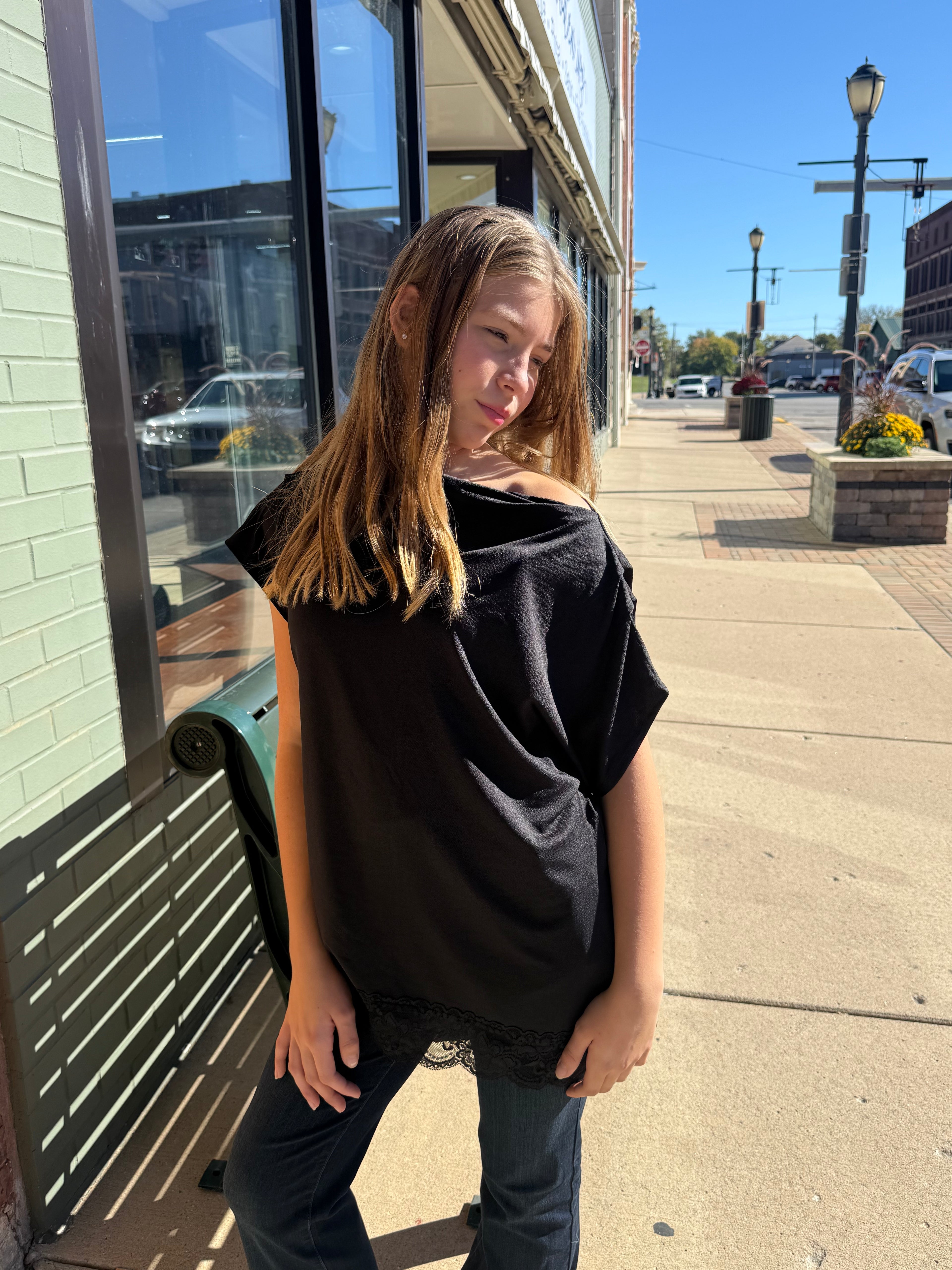 Asymmetrical Black Lace Top
