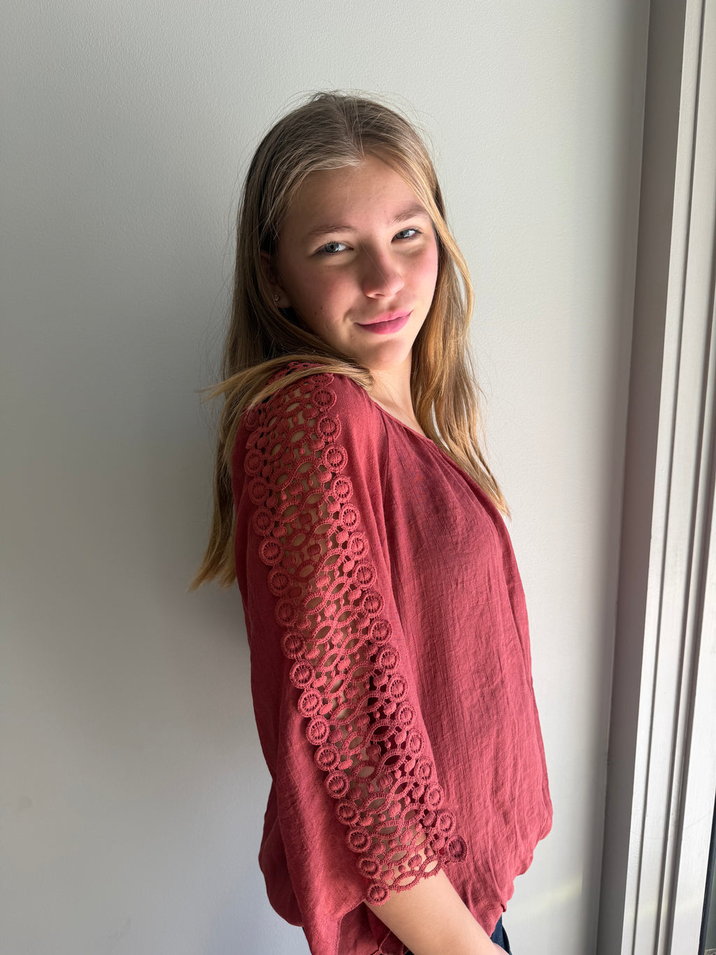 Crochet Sleeve Peasant Top