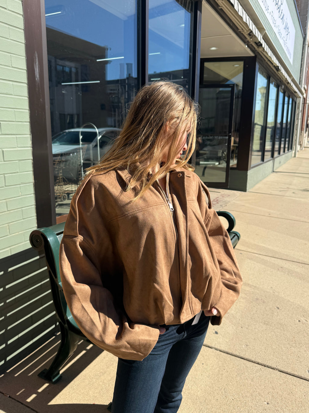 Faux Suede Bomber Jacket