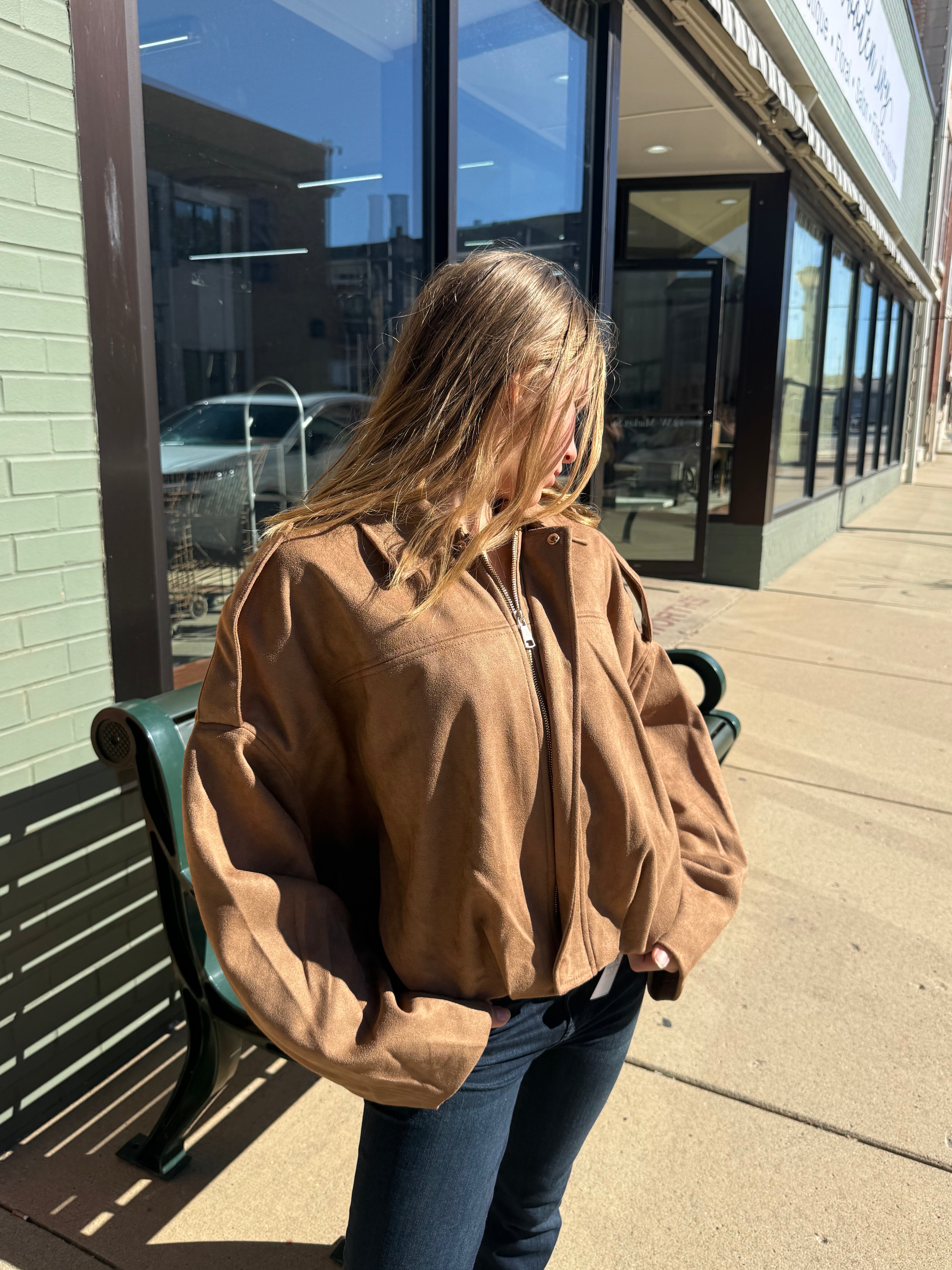 Faux Suede Bomber Jacket