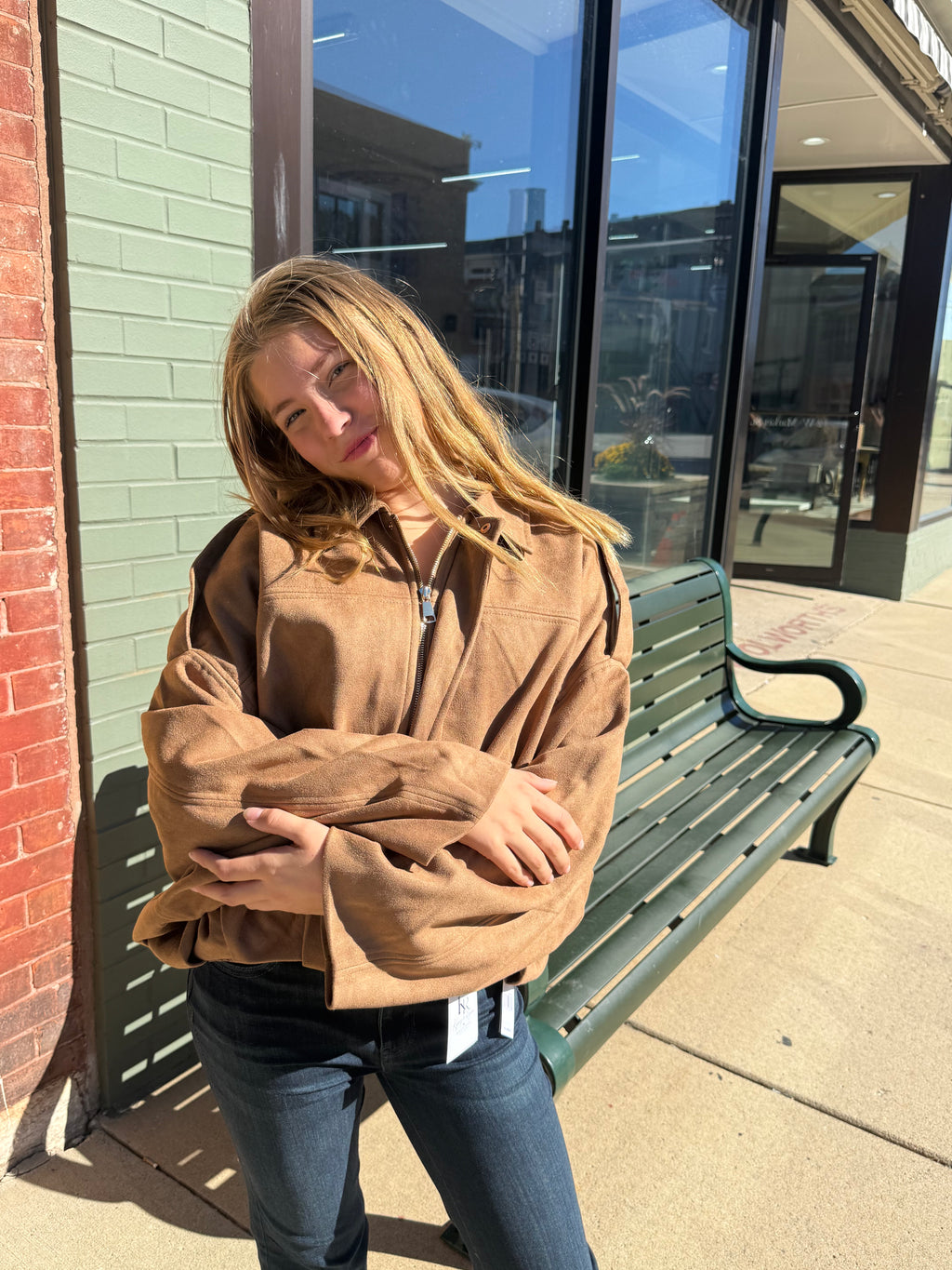 Faux Suede Bomber Jacket