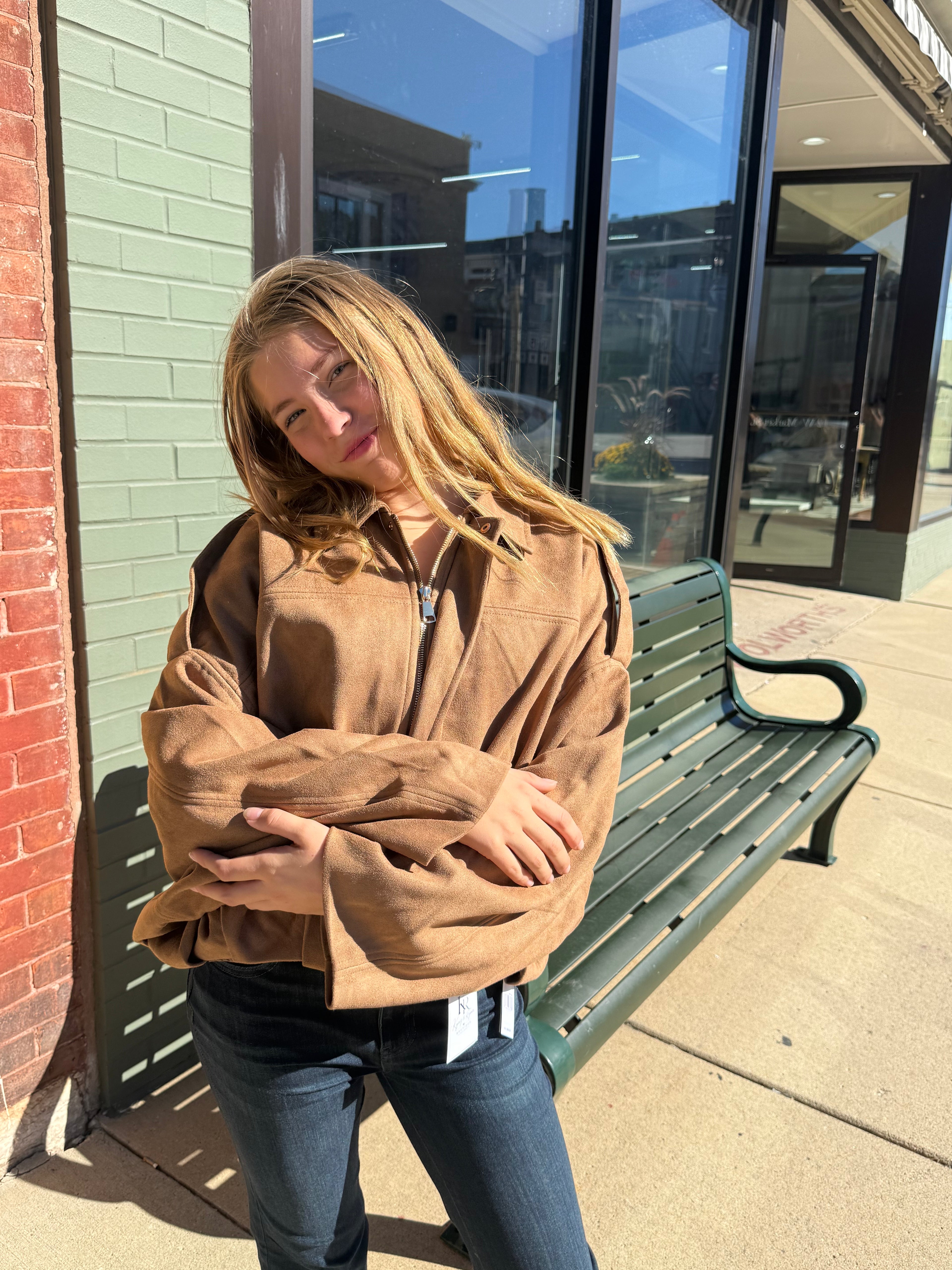 Faux Suede Bomber Jacket