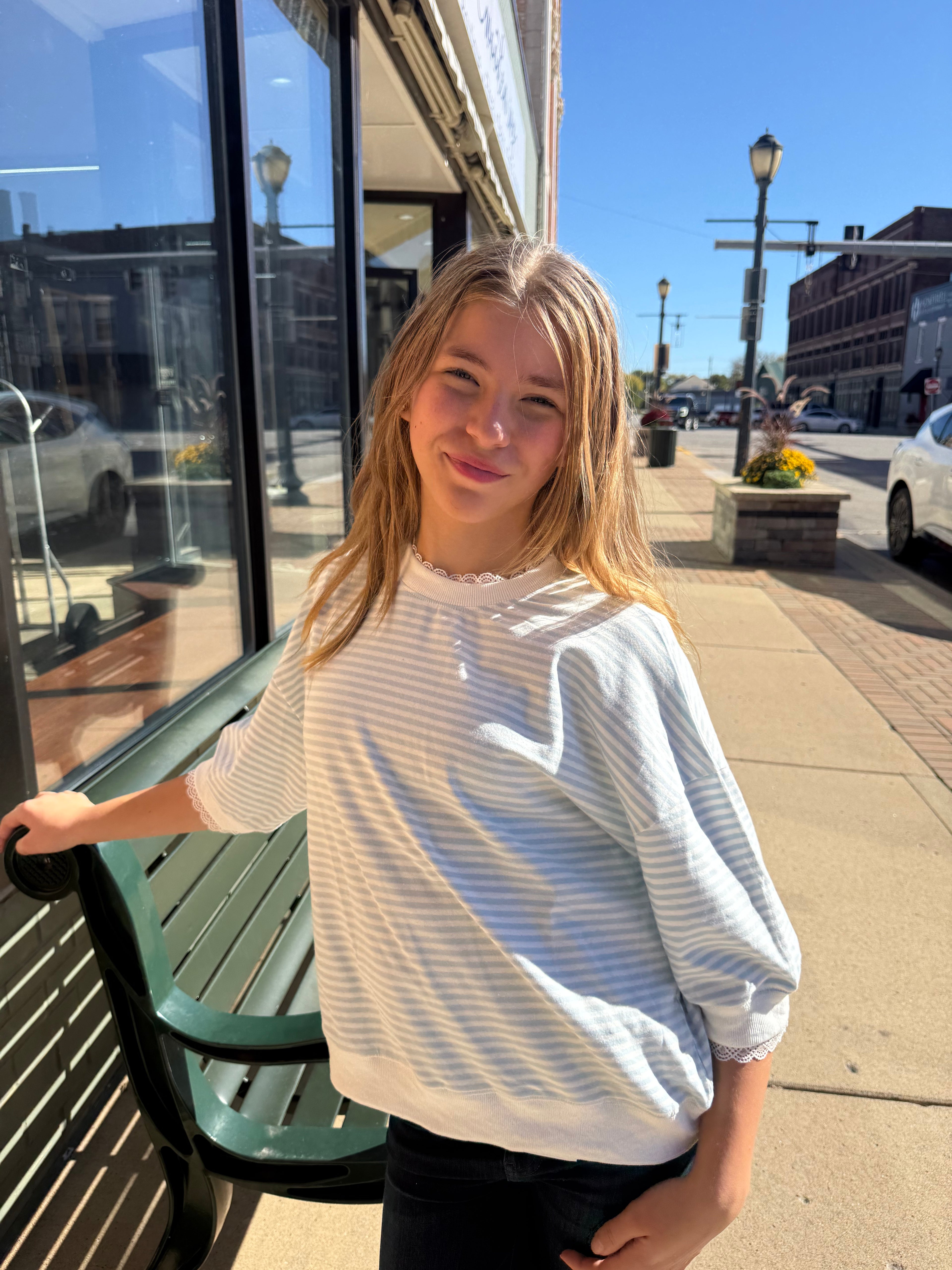 Striped Top With Lace Trim