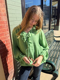 Gauze Ruffle Drawstring Blouse