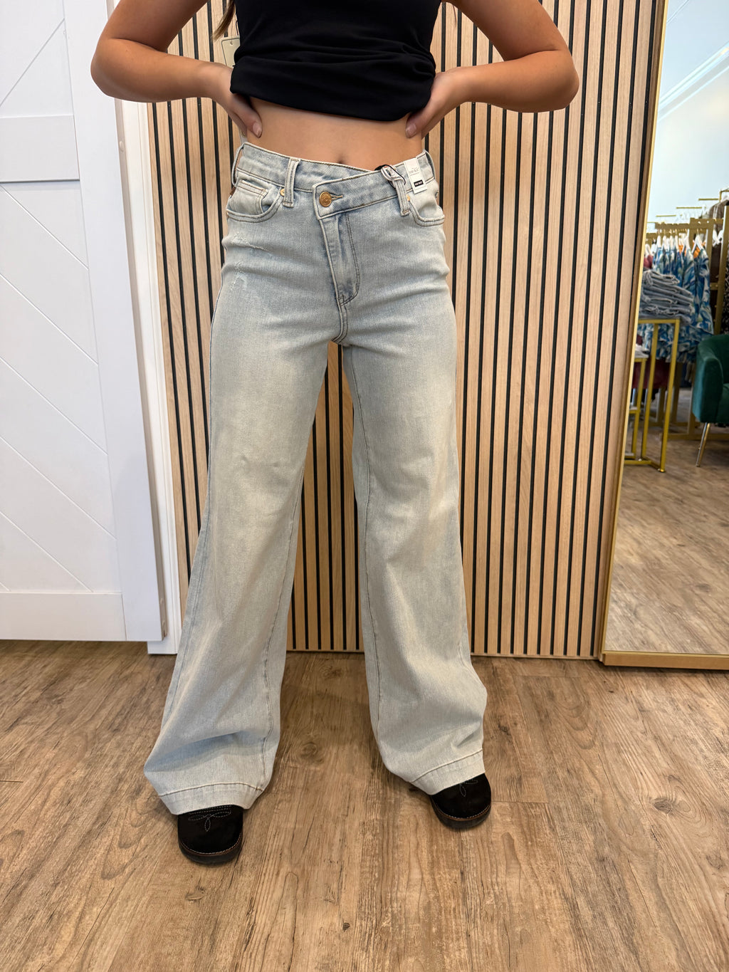 Judy Blue Retro Wide Criss-Cross Denim
