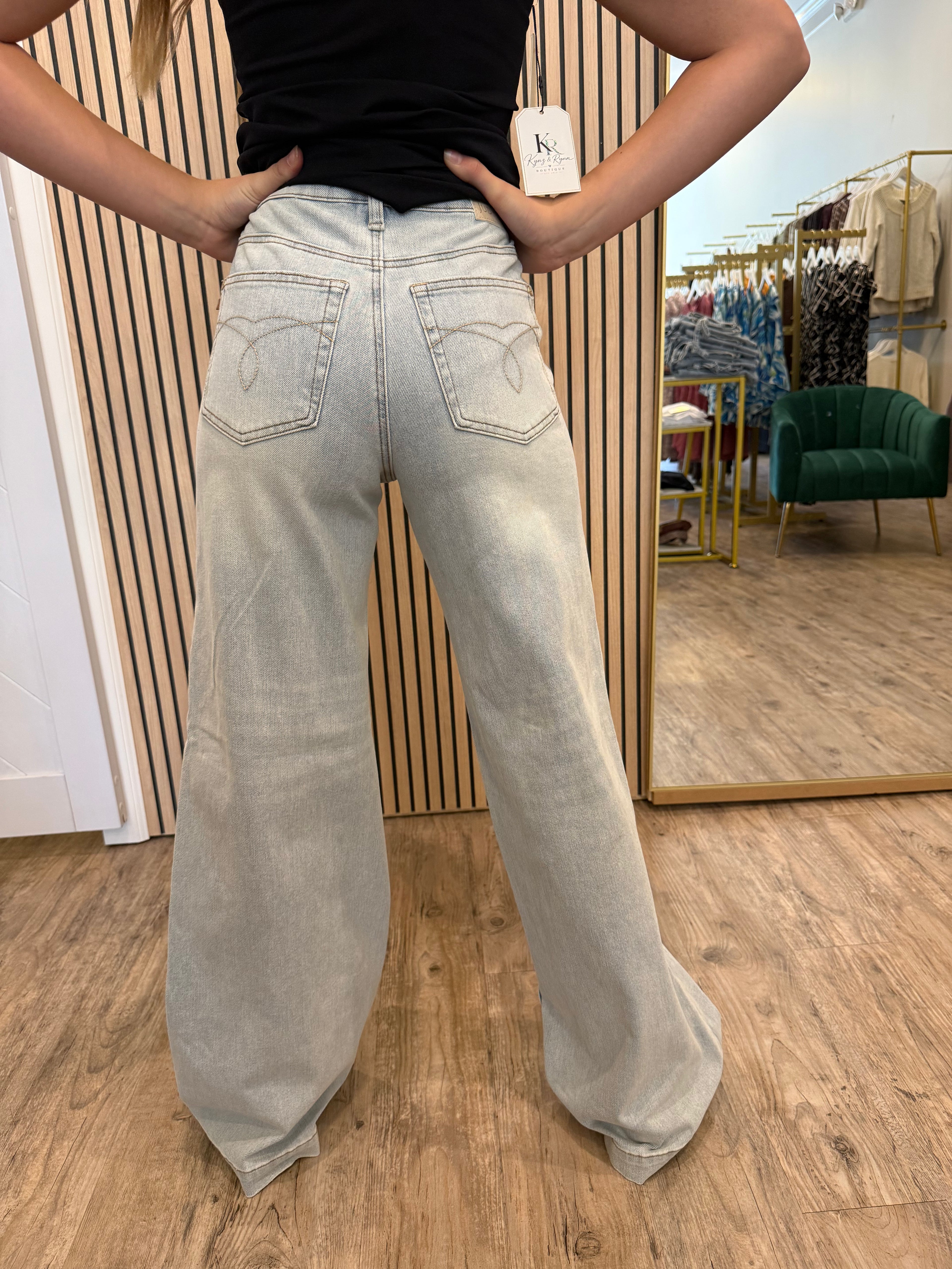 Judy Blue Retro Wide Criss-Cross Denim