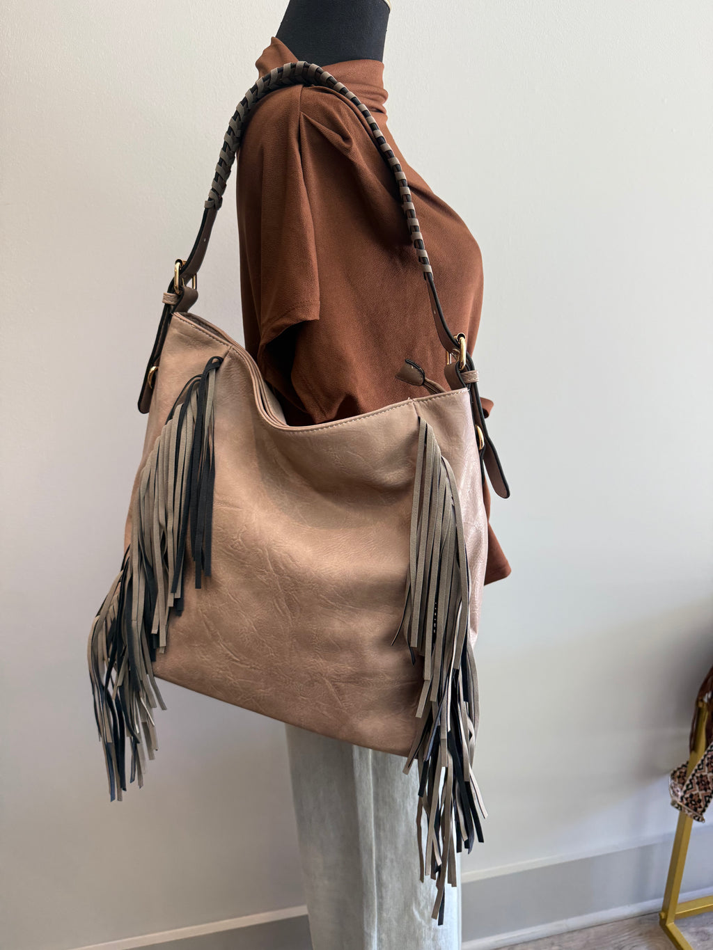 Sav Distressed Hobo Bag w/ Fringe Detail