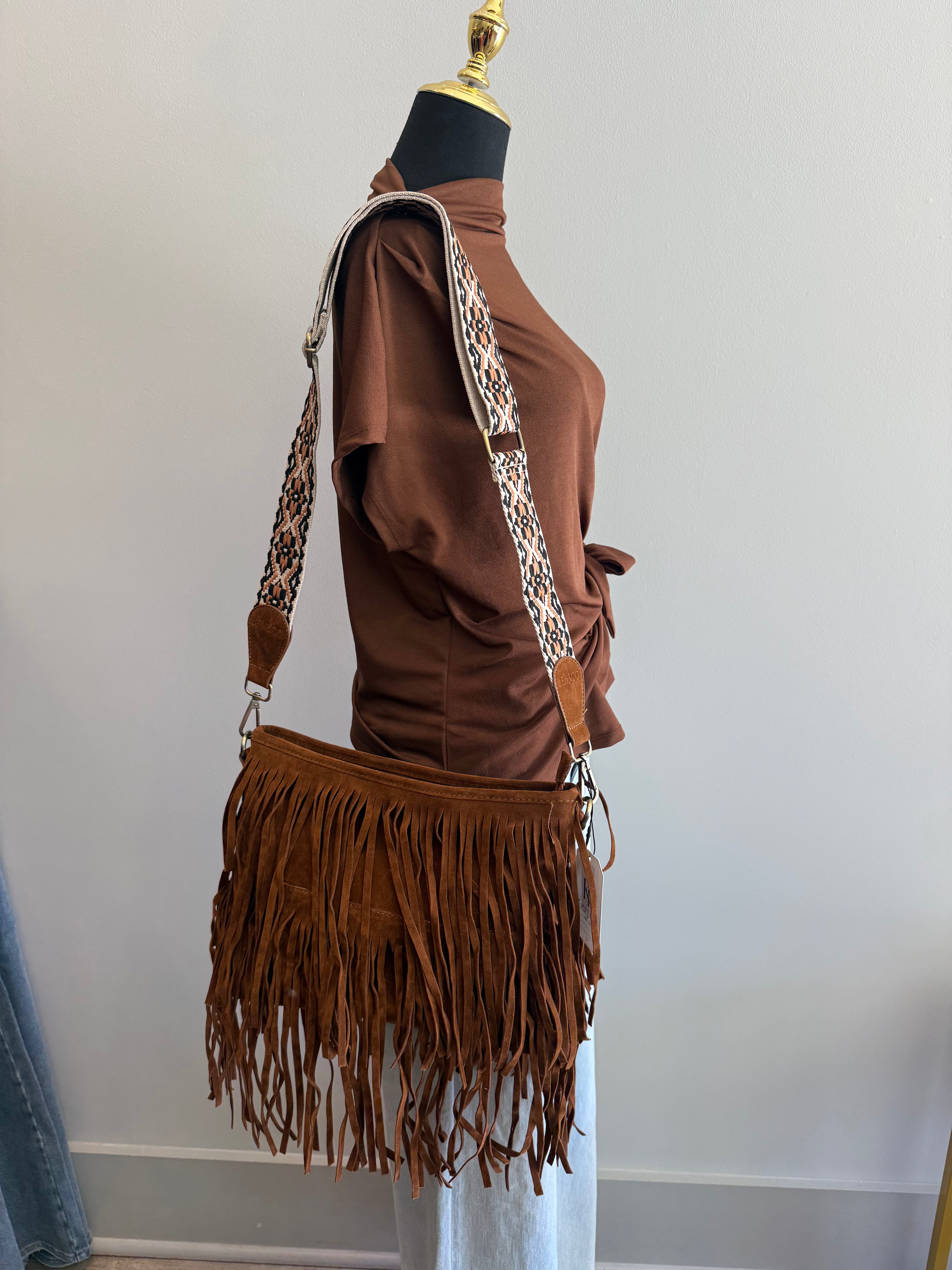 Sadie Suede Fringe Crossbody w/ Guitar Strap