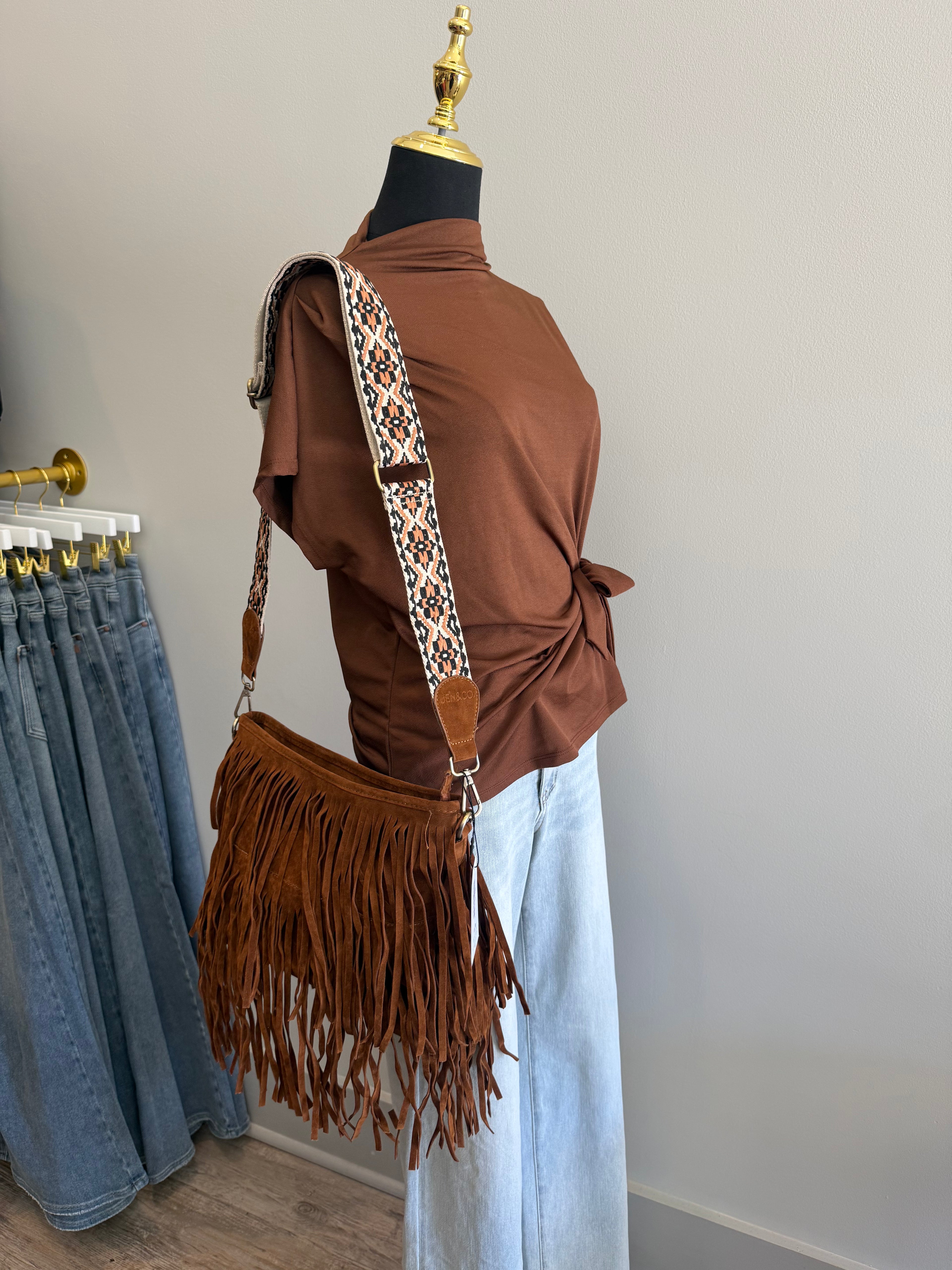 Sadie Suede Fringe Crossbody w/ Guitar Strap