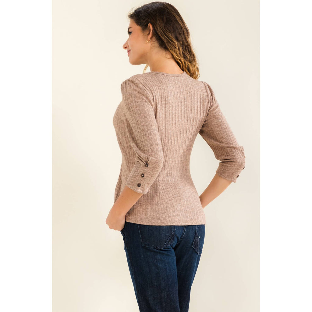 PEPLUM BUTTON SLEEVE TOP