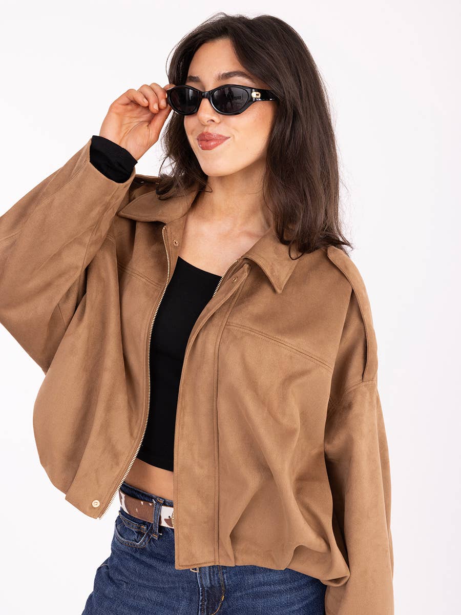 Faux Suede Bomber Jacket