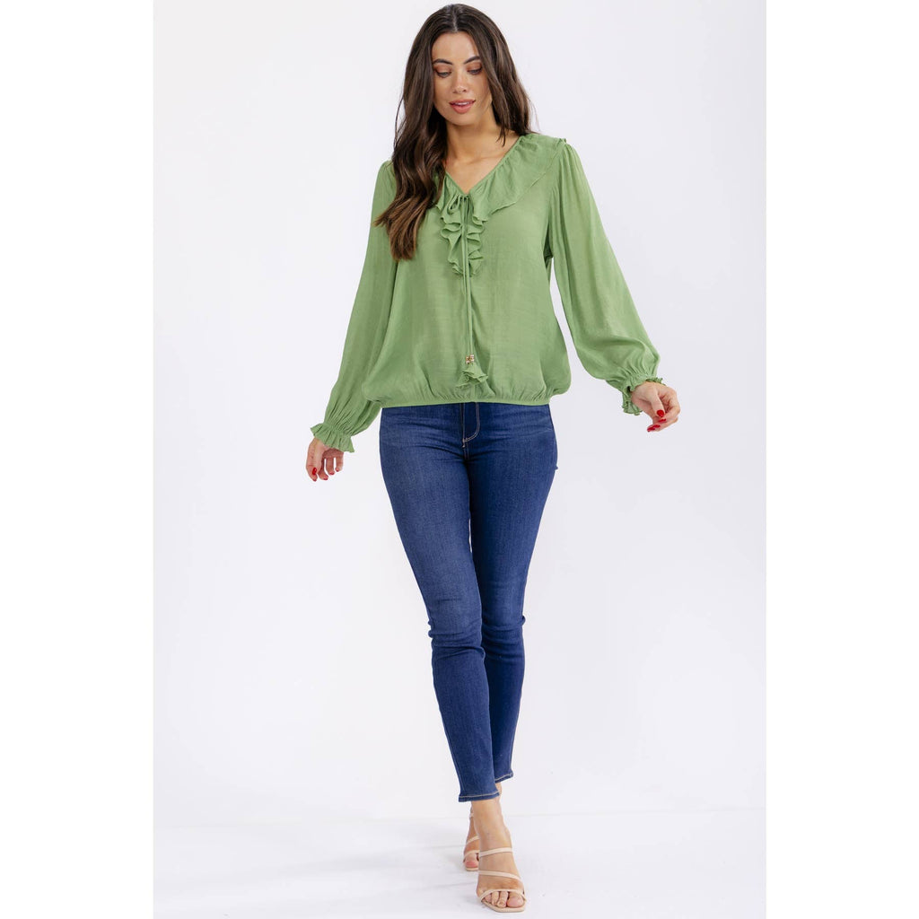 Gauze Ruffle Drawstring Blouse