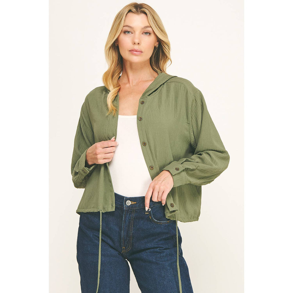 DRAWSTRING HEM BUTTON-DOWN