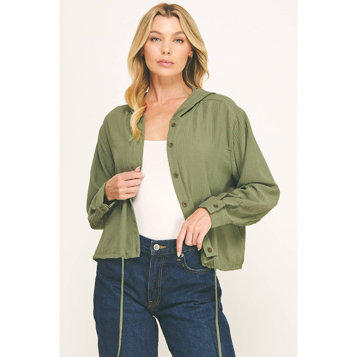 DRAWSTRING HEM BUTTON-DOWN