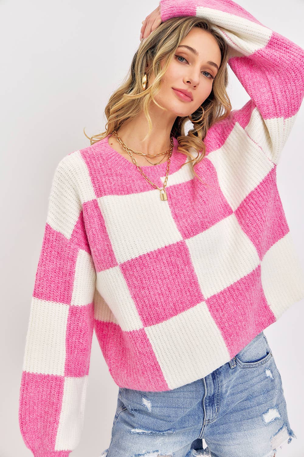 CHECKER KNIT SWEATER