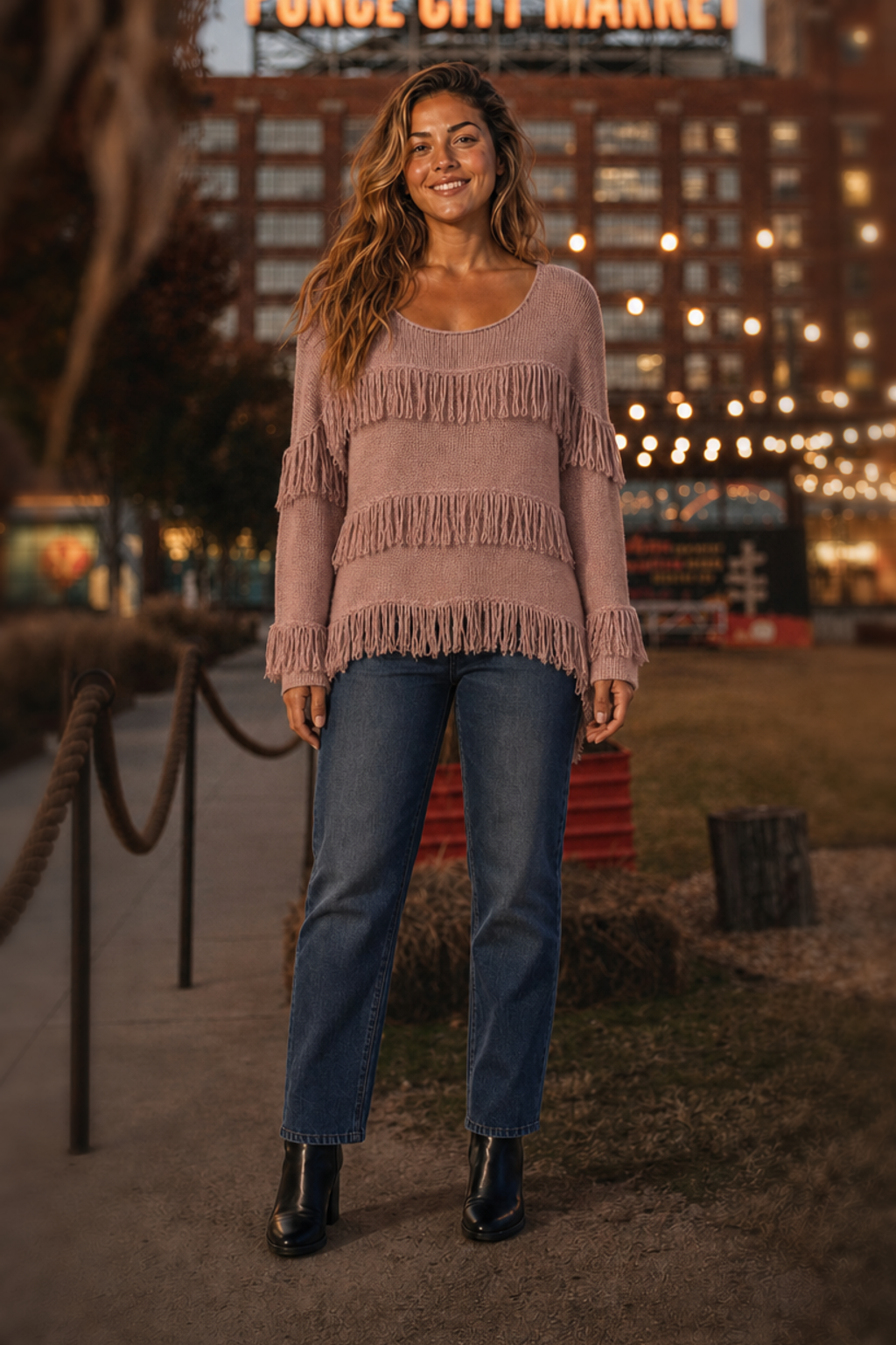 Mauve Fringe Detail Knit Sweater