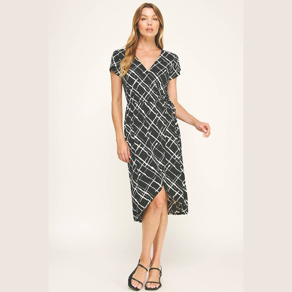 DAY TO NIGHT FAUX WRAP MIDI DRESS