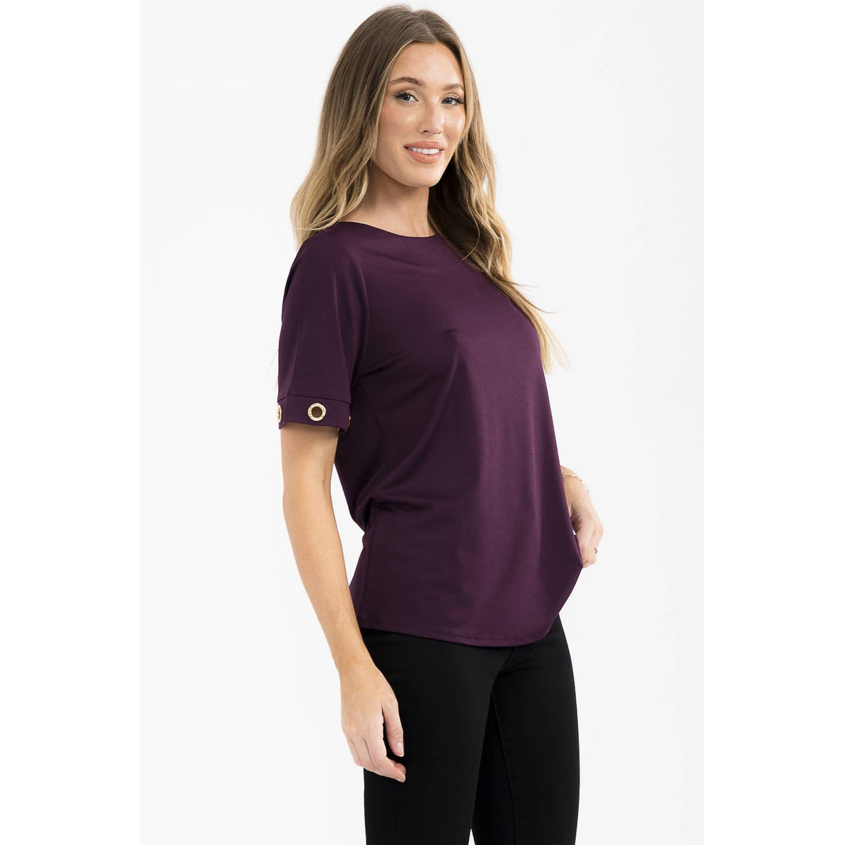 KNIT CREPE RHINESTONE TOP