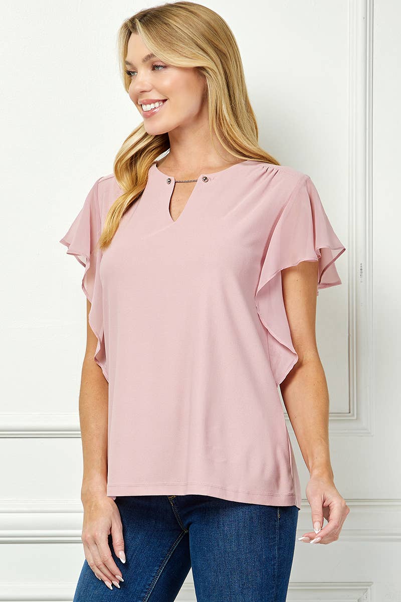 CHAIN TRIM FLUTTER BLOUSE