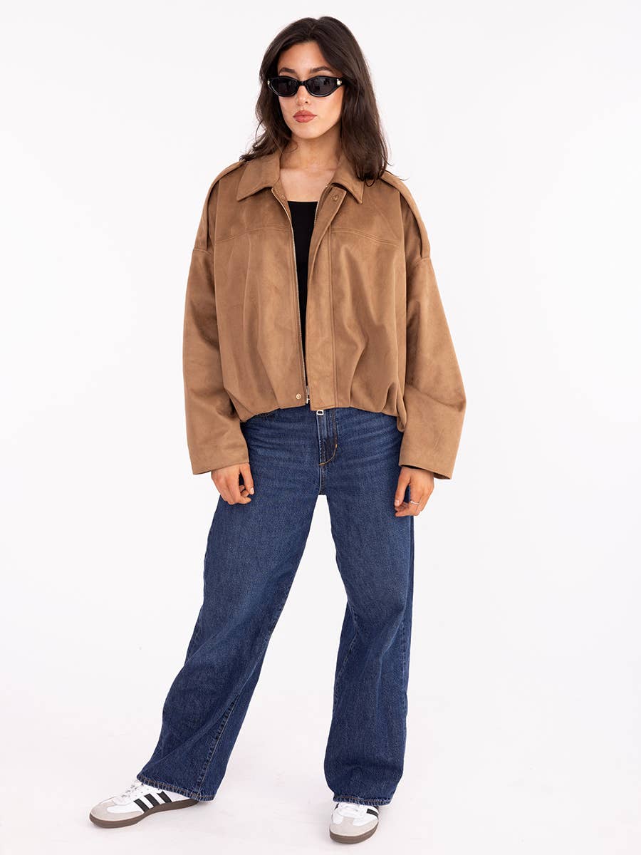 Faux Suede Bomber Jacket