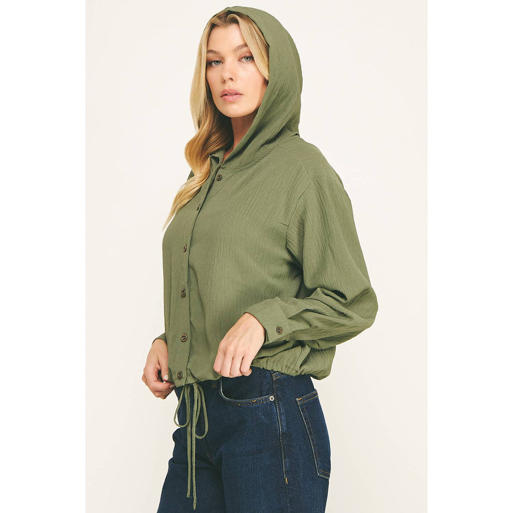 DRAWSTRING HEM BUTTON-DOWN