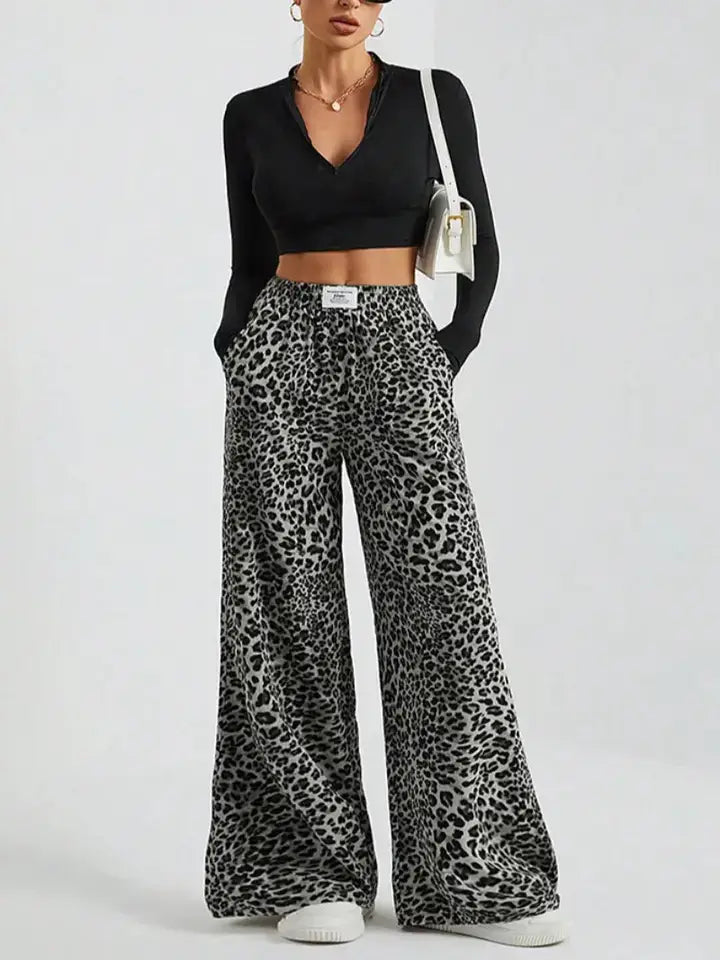 Leopard Print Wide Leg Pants