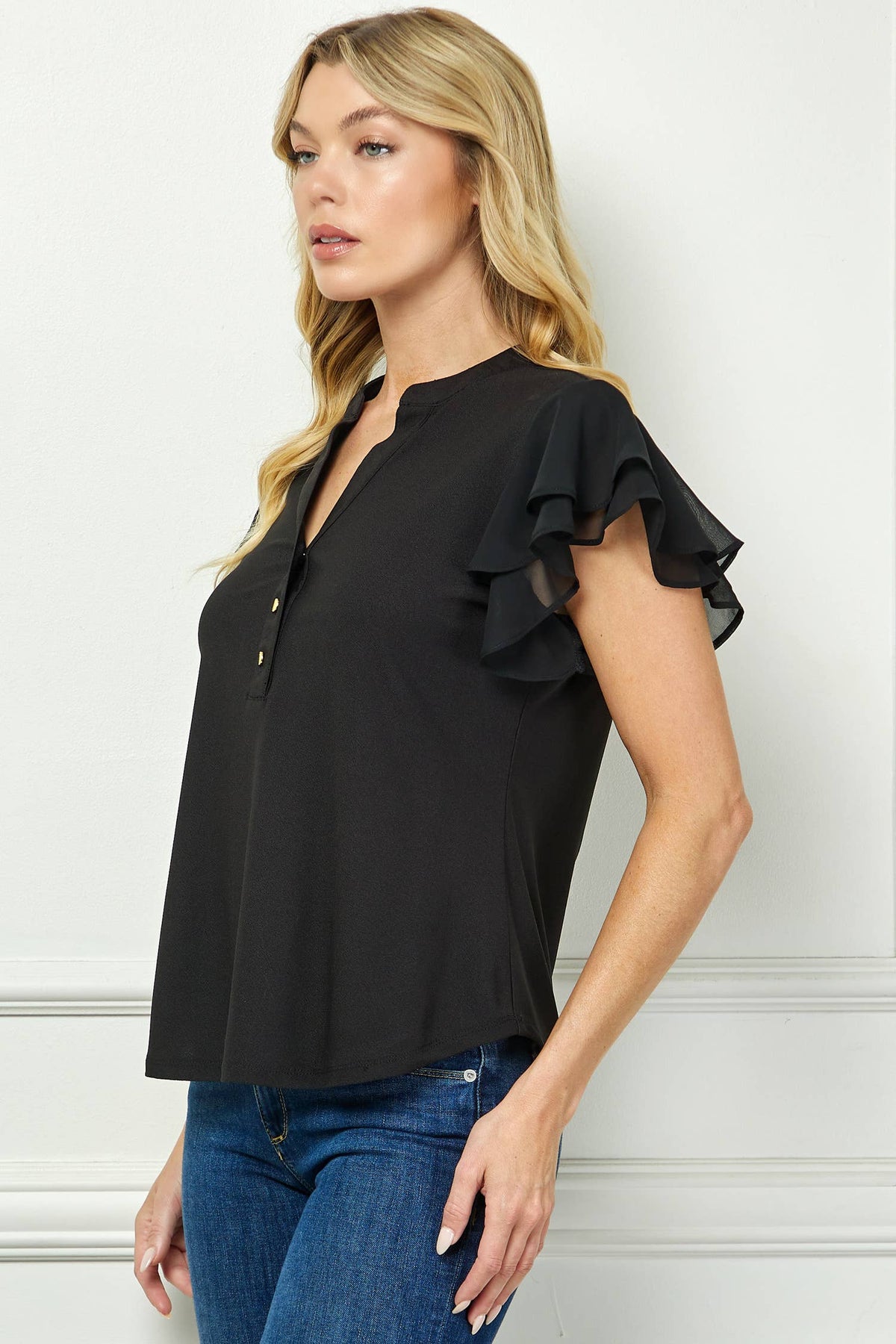 DOUBLE RUFFLE MANDARIN BLOUSE