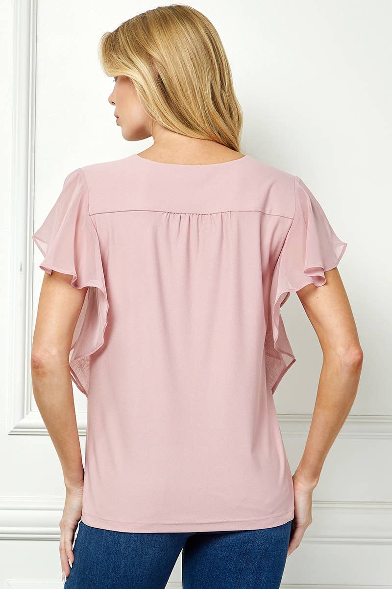CHAIN TRIM FLUTTER BLOUSE